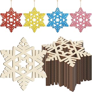 Wooden Snowflake Ornaments to Paint - Christmas Winter Decoration Cutouts Unfinished 24PCS 3.5 Inches, DIY Blank Tree Ornament for Home Snowflakes Crafts Hanging