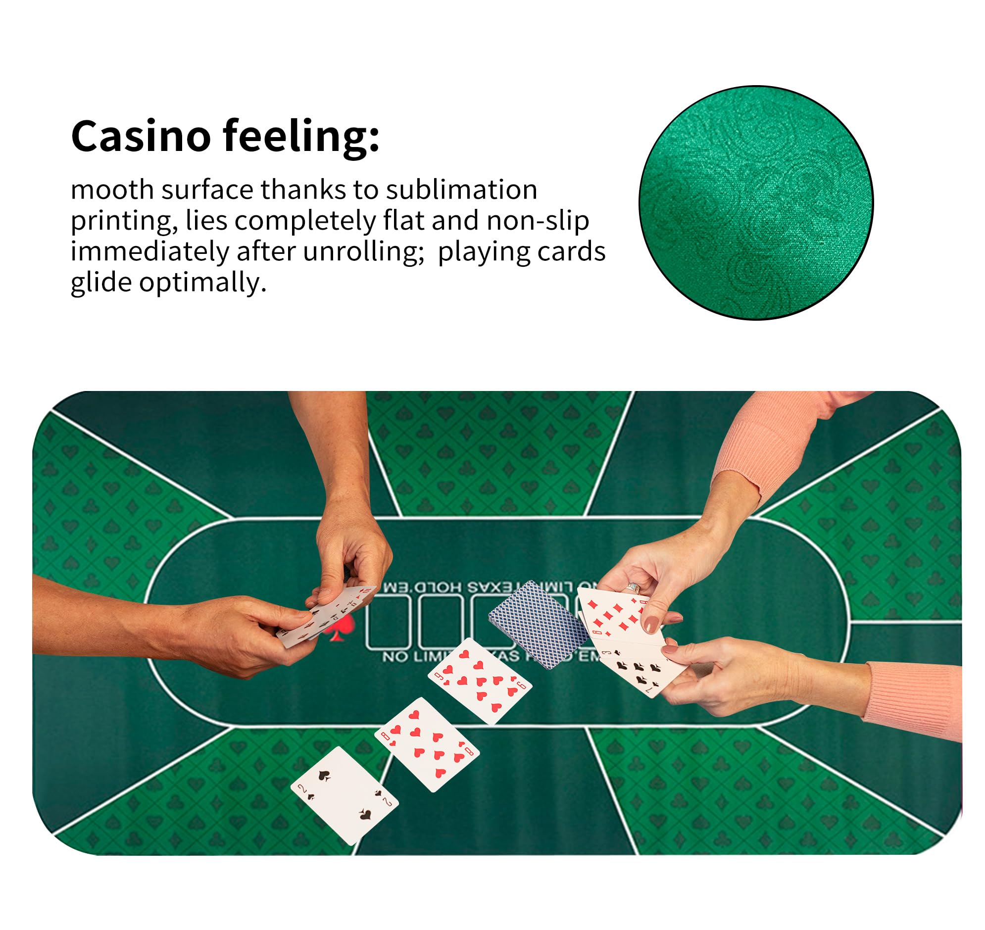 LaiEr 10 giocatori Texas Hold'em Poker Tappetino da poker in gomma per tavoli Tavolo da poker portatile pieghevole Blackjack CasinoSelezione di dimensioni multiple (240*120*0.2cm,Green)