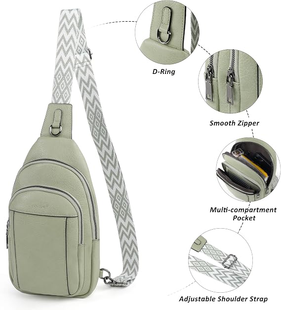 TANTOMI Small Sling Bags for Women, Leather Cross body Purses Bag for Daily Travel Leisure Sport Fanny Packs with Adjustable Strap