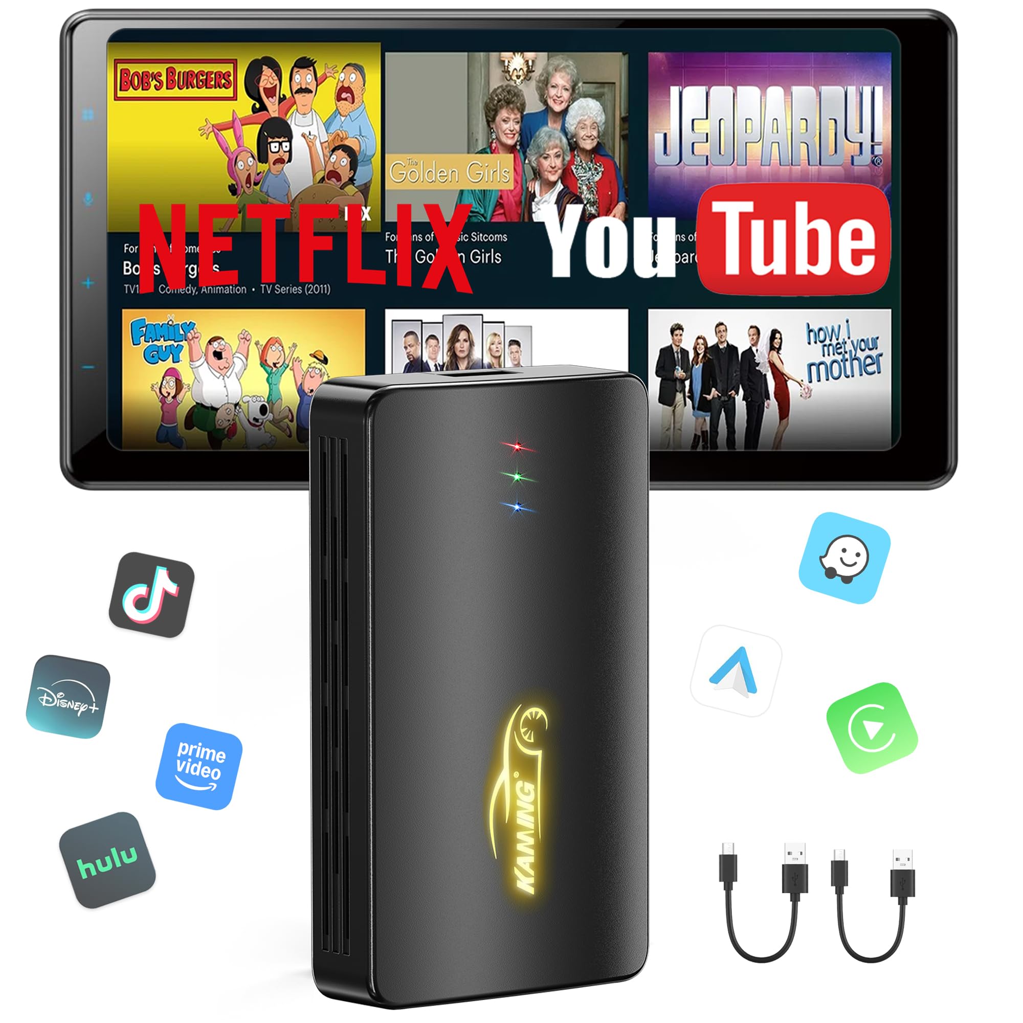 Wireless CarPlay Adapter, 2025 Smart AI Box Supports Netflix/YouTube and More, Dual-Band WiFi & Bluebooth 5.0, Android Auto Magic Box with USB