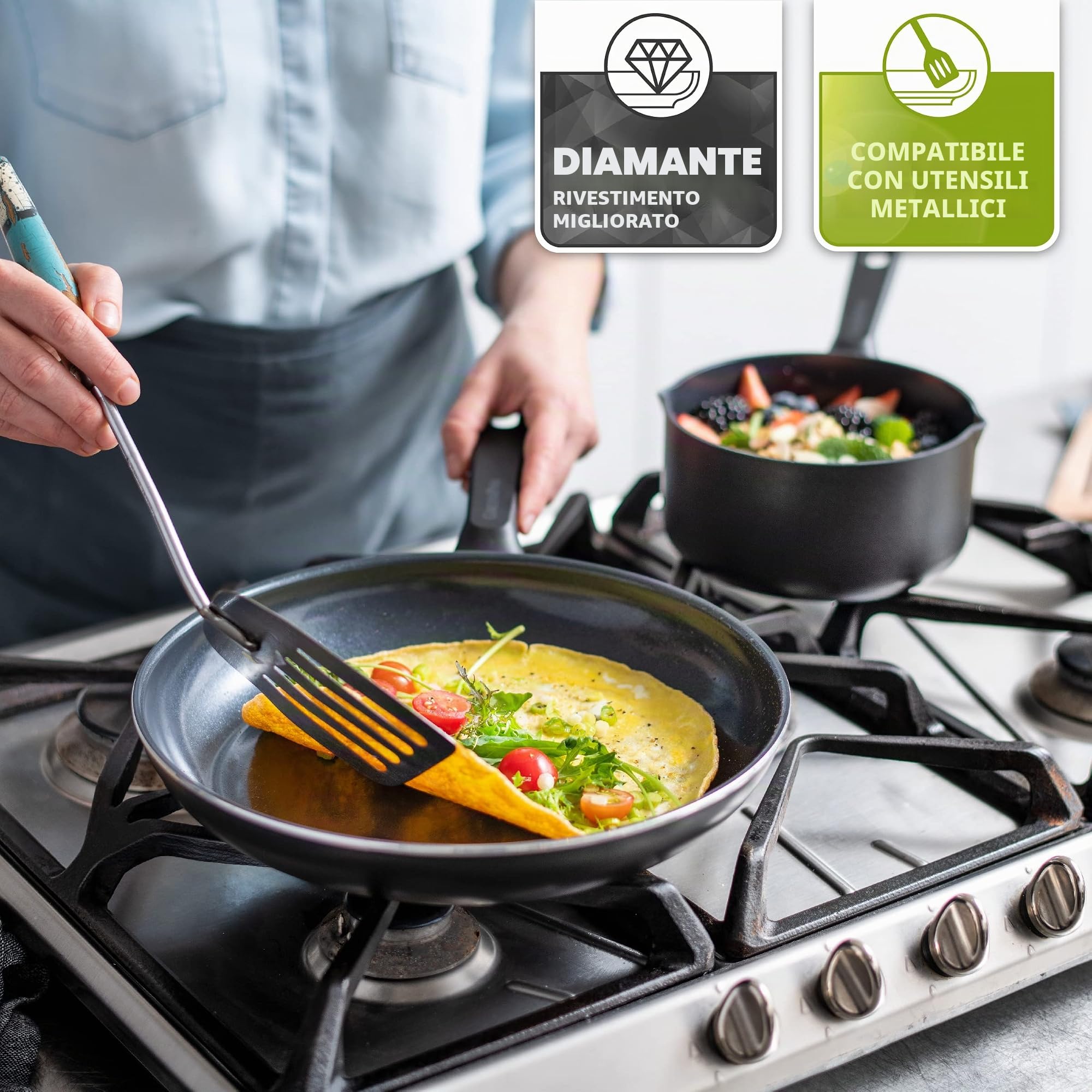 GreenPan Memphis Memphis - Set di pentole e padelle antiaderenti in ceramica, 20 pezzi, senza PFAS, a induzione, adatto al forno, nero