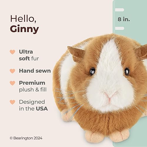 Miniatura 2 de Bearington Ginny Conejillo de Indias de Peluche - Juguete de Conejillo de Indias de Peluche de 8" con Pelaje Suave, Detalles Realistas y Cuerpo