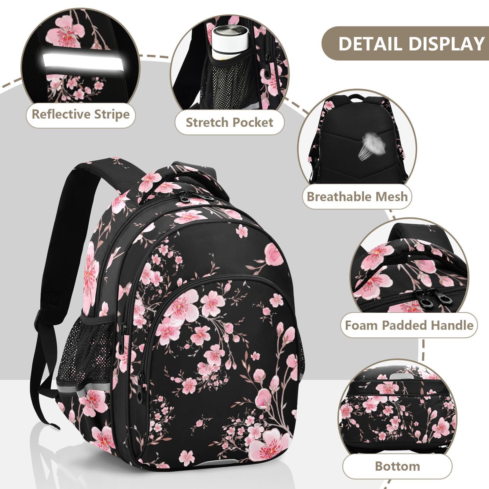 Sac à dos d'école, léger et décontracté, motif fleurs de cerisier Sakura pour adolescentes, filles, garçons, ordinateur portable de 16,9", sac à dos décontracté pour voyage, travail, #01, M