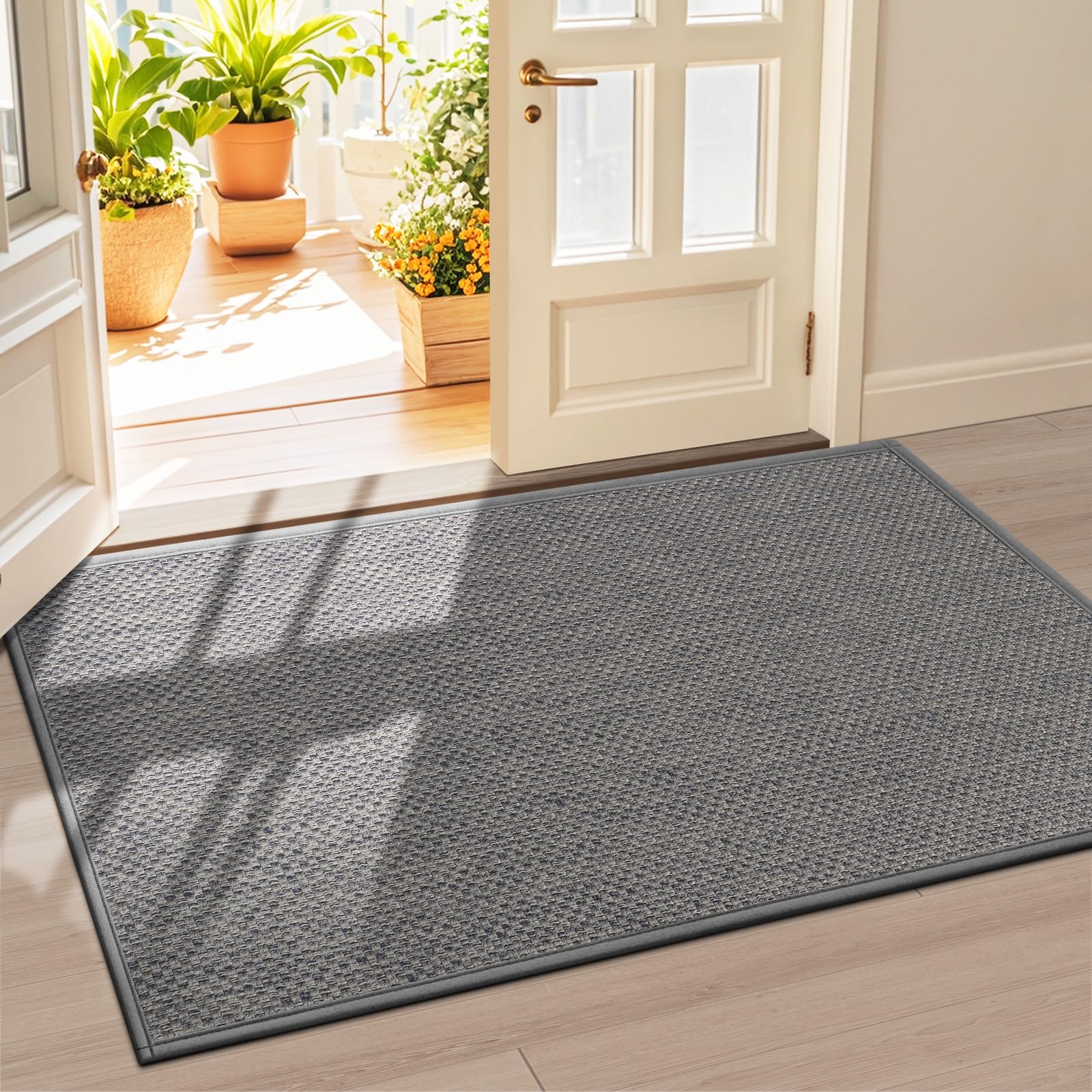 LEKEEPGO Door Mat Indoor 90 x 150 cm, Non-Slip Doormat, Washable Dirt Trapper Mat, Thin Door Mat, Absorbent Entrance Rug, Clean Mat, Entrance Mat for Indoor, Light Grey