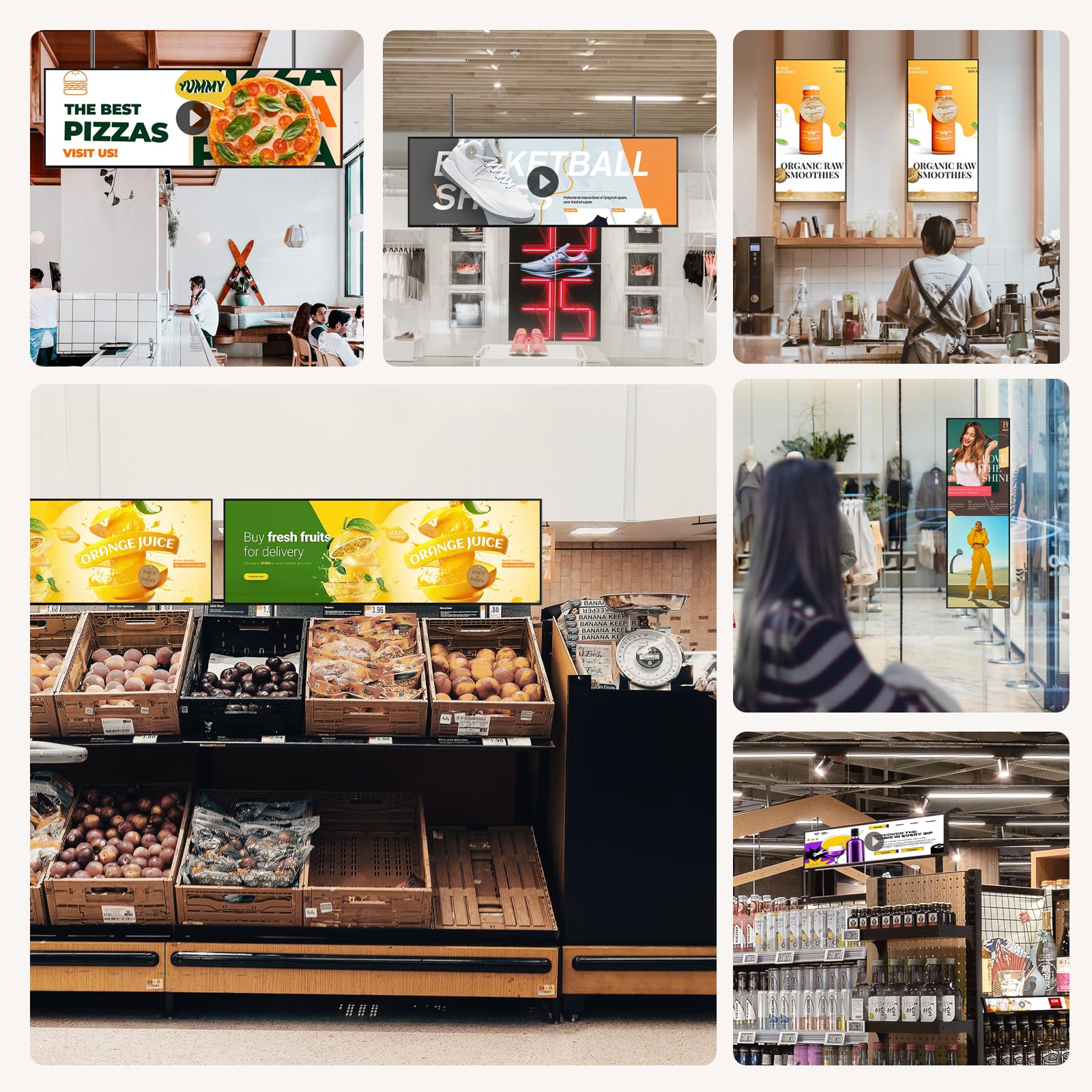 Digital Signage Display 43 Zoll,1000 Nits Stretched Bar Monitor | 4K Digitale Menüboards für Restaurant & Business, ultrabreiter Werbedisplay mit HDMI/WLAN, ideal für Schaufenster und Werbung