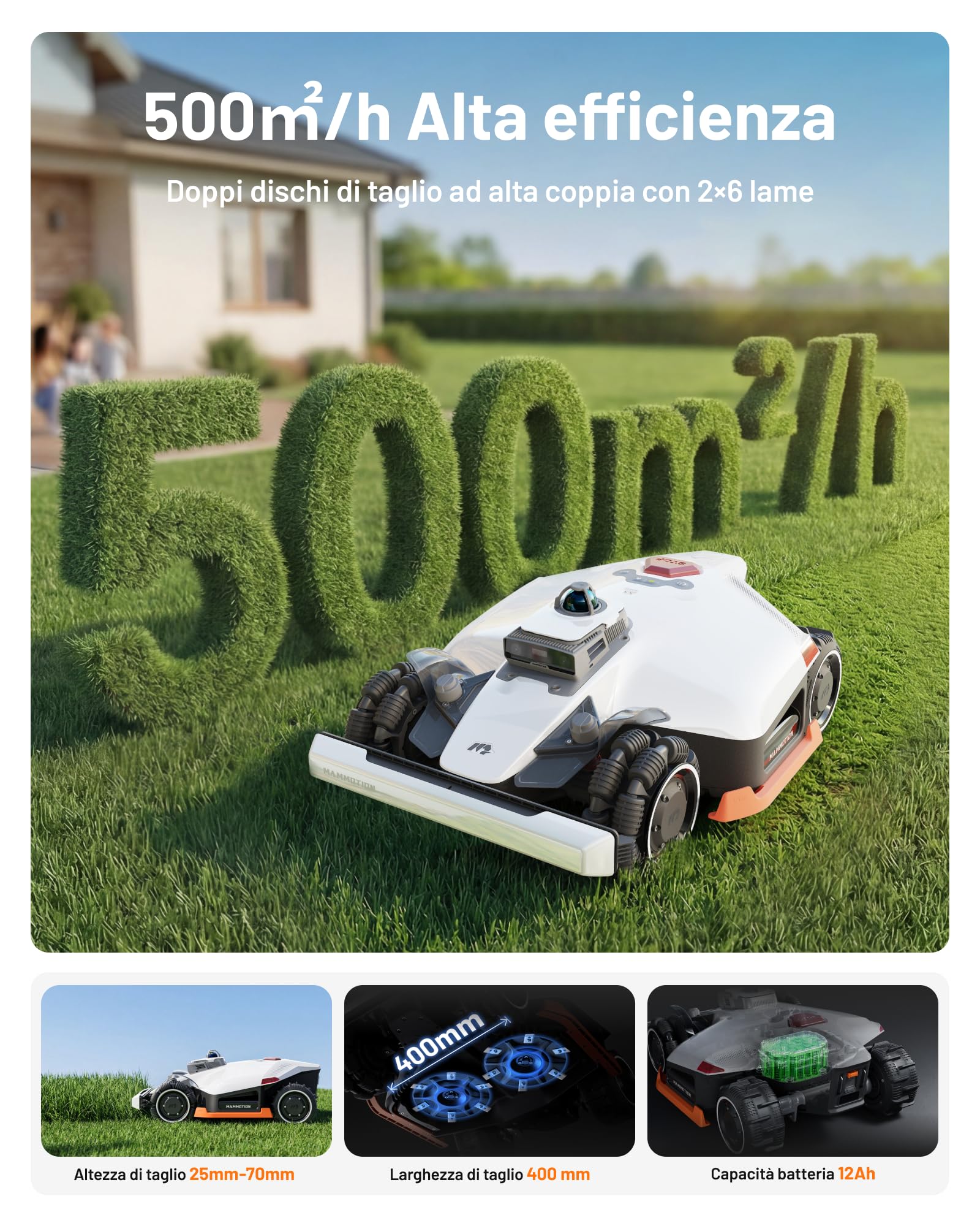 MAMMOTION LUBA 3 AWD 3000 Robot Cortacésped sin Cable Perimetral, Posicionamiento LiDAR+NetRTK+AI Vision Tri-Fusion a 360°, Tracción para Pendientes del 80%, hasta 30 Zonas, Altura de Corte 25-70mm