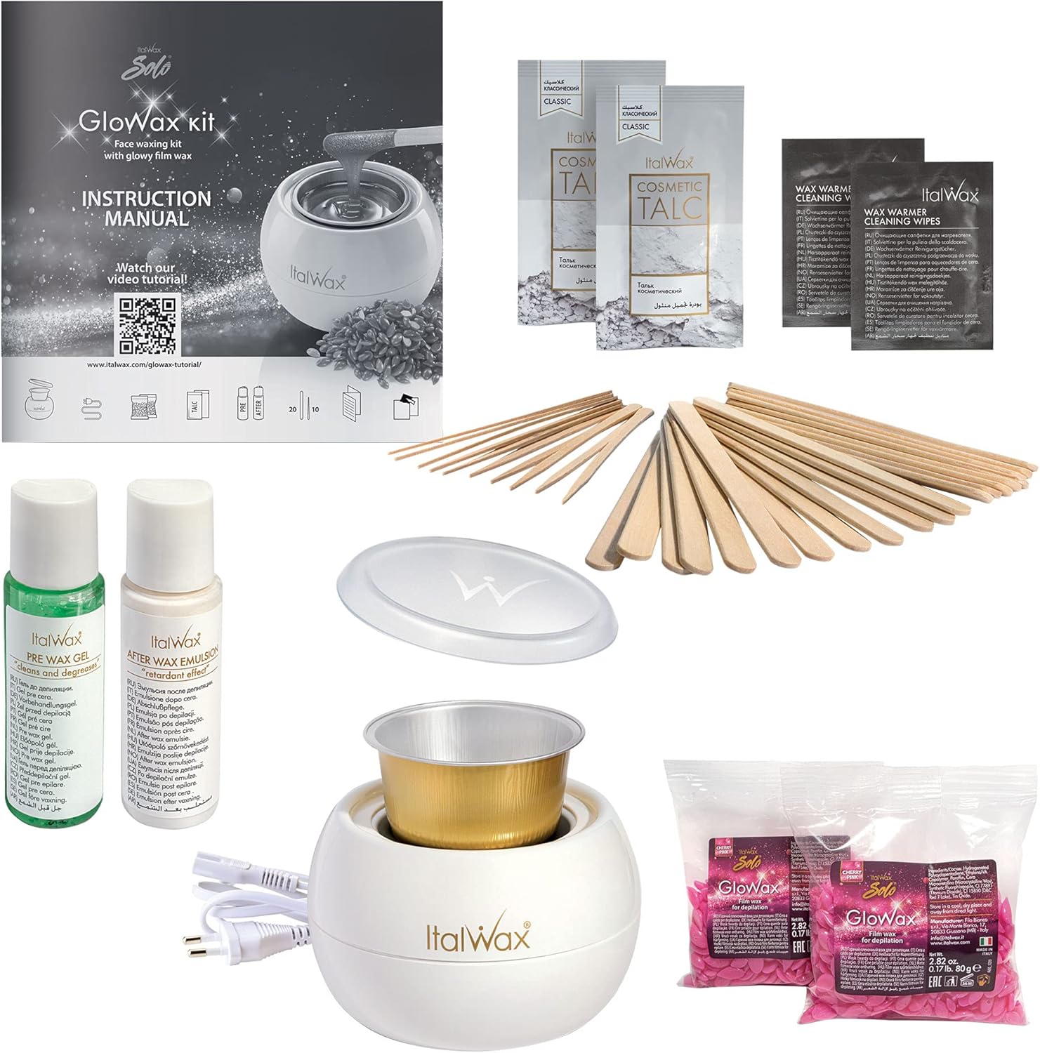 Italwax Professional Waxing Kit Glowax for Face and Small Areas Hair