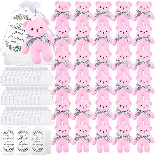 Wettarn Juego de 30 juegos de osos pequeños para baby shower, ositos de peluche pequeños a granel con etiquetas de agradecimiento y bolsas de malla