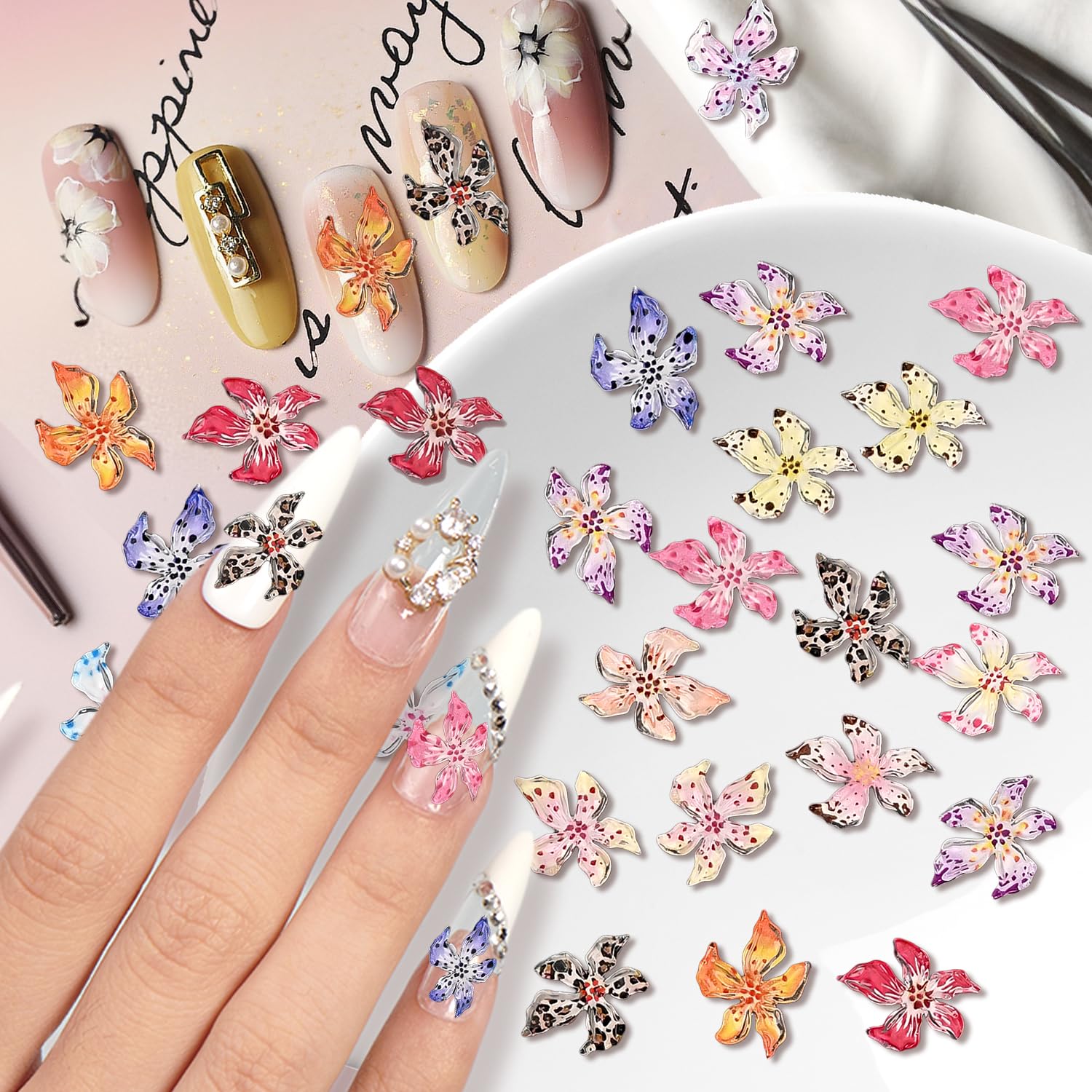 60 Pcs 3D Flower Nail Charms, Nail accessories, Summer Nail Jewellery, Ideal for Nail Art Manicure Decoration and DIY Nail Designs - Image 3