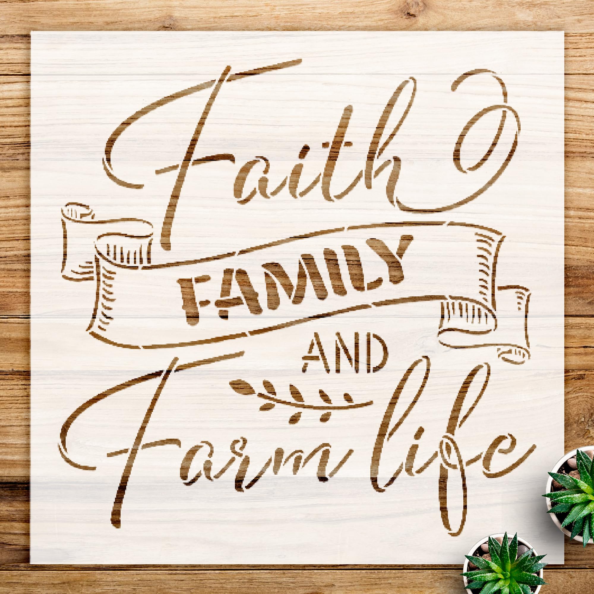Faith Family and Farm Life Stencil Pattern for Wood and Wall Decor, Reusable Mylar Template, Ideal for DIY Country Farmhouse Crafts and Rustic Home Accents - Size A3 (11.7