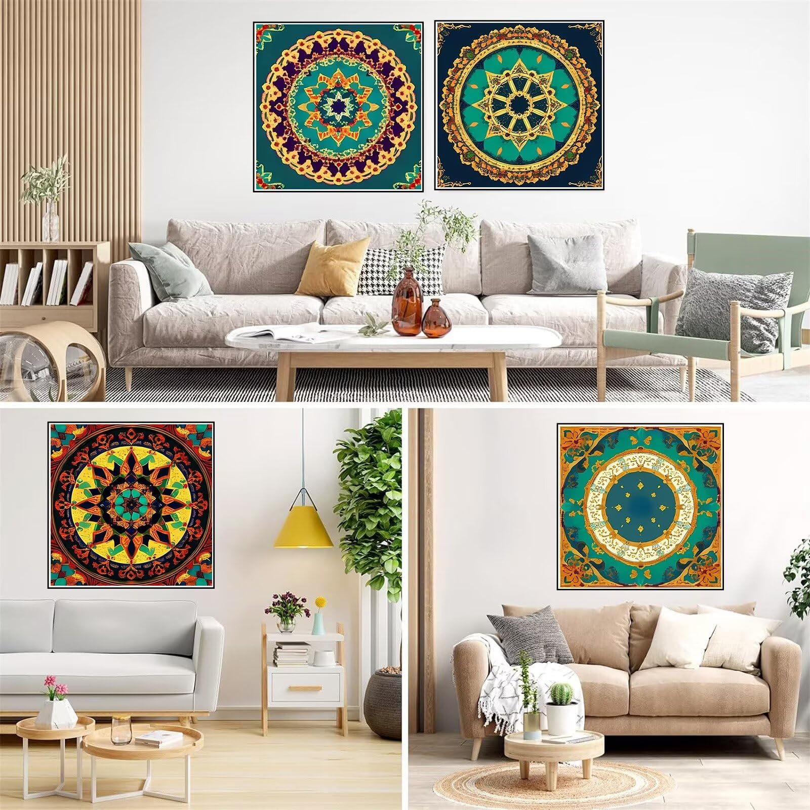 4 Pack Mandala Blume Diamond Painting XXL 60x60cm Diamant Painting Bilder Erwachsene Diamond Art mit Zubehör, Kinder Stickerei Set Diamant Kunst Malerei für Wohnzimmer Zimmer Deko Geschenk T-616