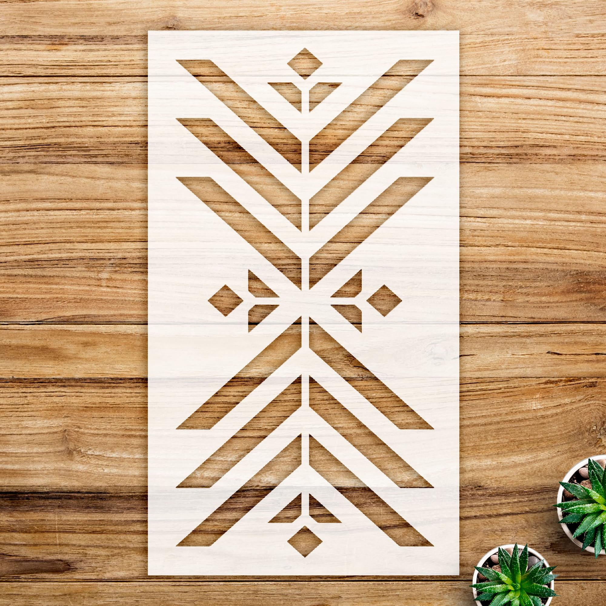 Boho Geometric Arrow Stencil Pattern for Walls and Crafts, Reusable Mylar Template, Ideal for Home Decor and DIY Projects - Size A1 (19.0