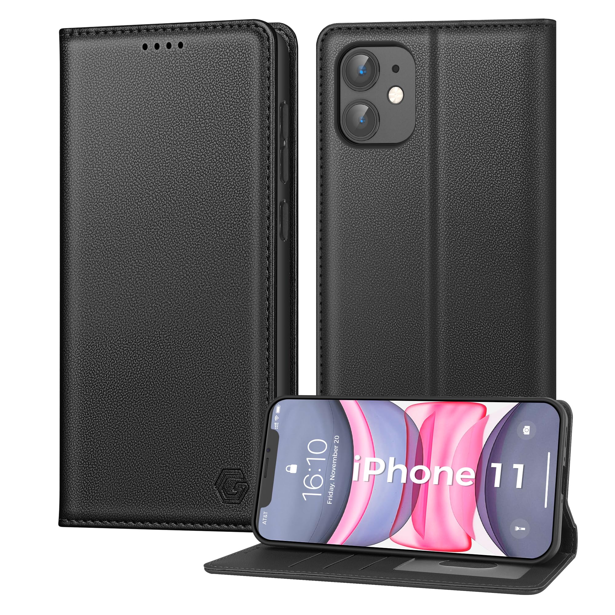 Kirnntca Handyhülle für iPhone 11 Hülle, Kartenfach Premium PU Leder Klapphülle Schutzhülle, Standfunktion Tasche Flip Case für iPhone 11 - Schwarz
