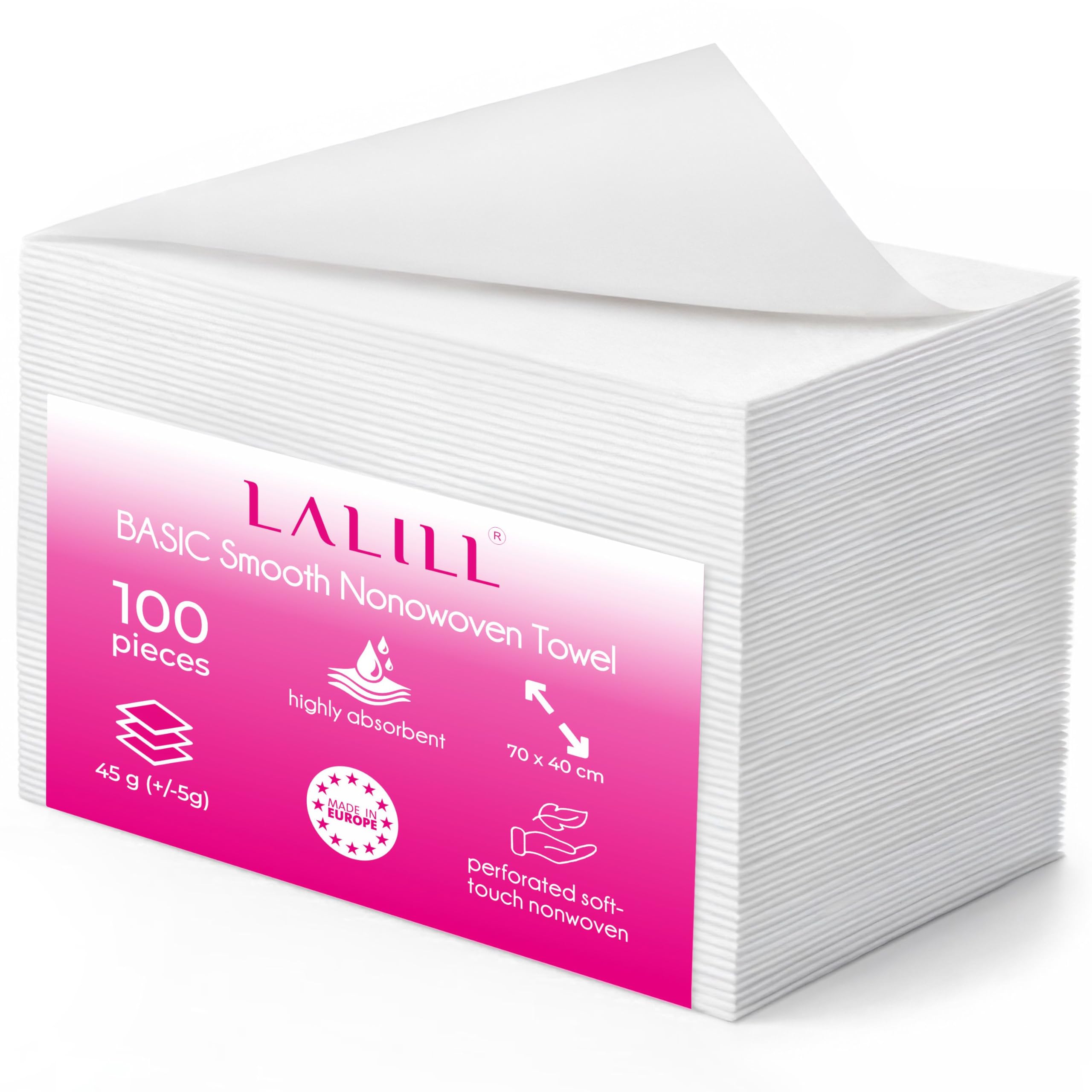 LALILL Fusselfreie Kosmetiktücher 70x40 cm, 100 Stück - Handtücher saugstark & weich - Friseur Tücher aus Vliesstoff - Einweghandtücher für Babys, Erwachsene, Senioren - Hygienisch verpackt