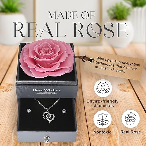 Miniatura 8 de GLAMOUR BOUTIQUE Rosa real preservada en una caja de regalo con juego de regalo de flores encantadas, regalos para ella, regalo para mamá, hija,