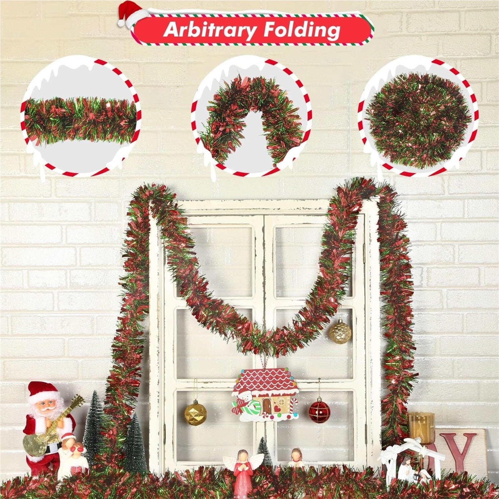 Decoración De Ventana Guirnalda Navideña De Oropel Metálico Brillante 6 Piezas For Colgar Pared Y Adornos Navideños