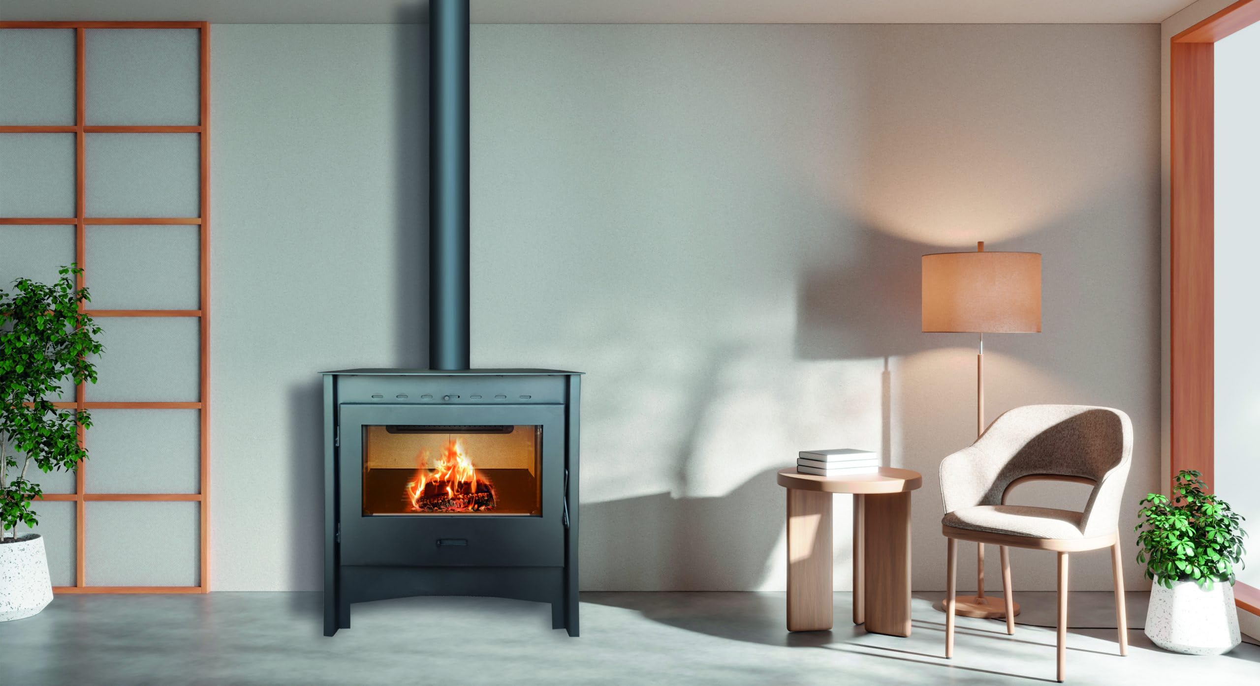 MF - Stufa a Legna Lara da 13,4 kW in Acciaio con Ampio Vetro Panoramico, Camera in Vermiculite e Vetro Ceramico Pulito - Alta Efficienza e Basse Emissioni