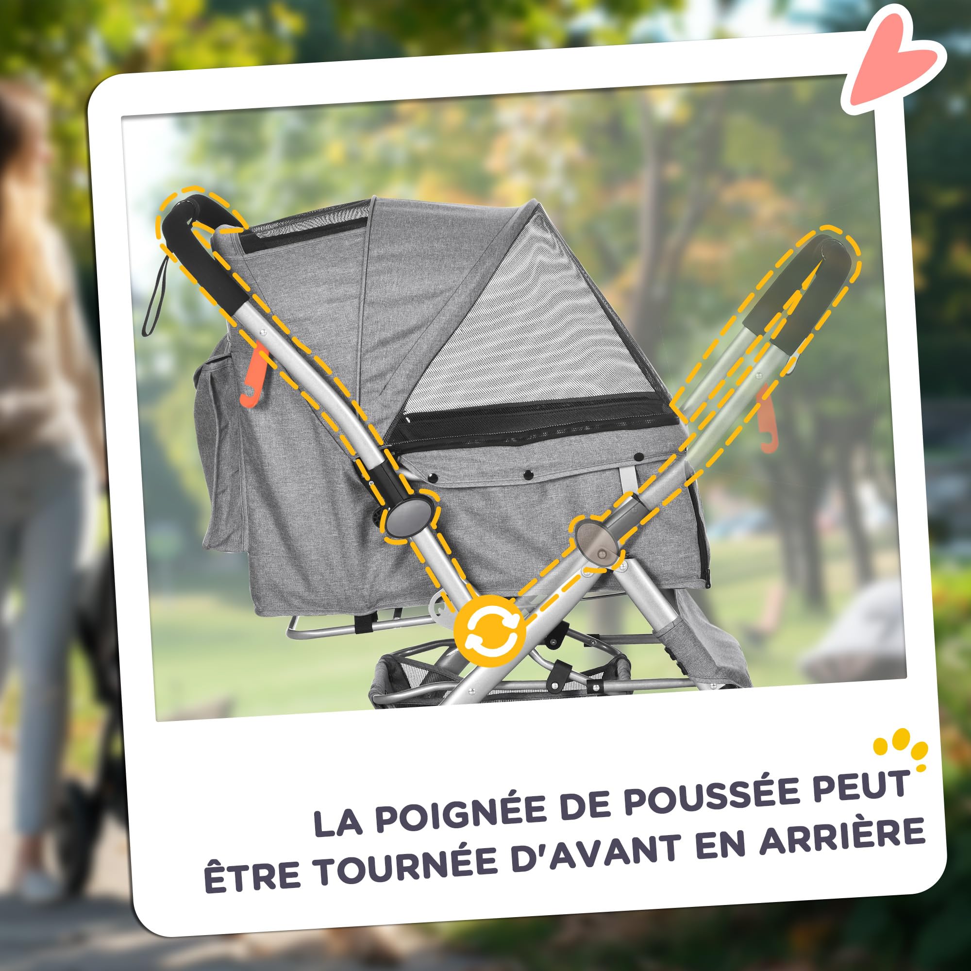 PawHut Poussette buggy pliable chien chat panier et sac de rangement attaches sécurité housse réglable acier Oxford gris chiné noir | Panier et Sac de Rangement, Housse Réglable, Acier Oxford