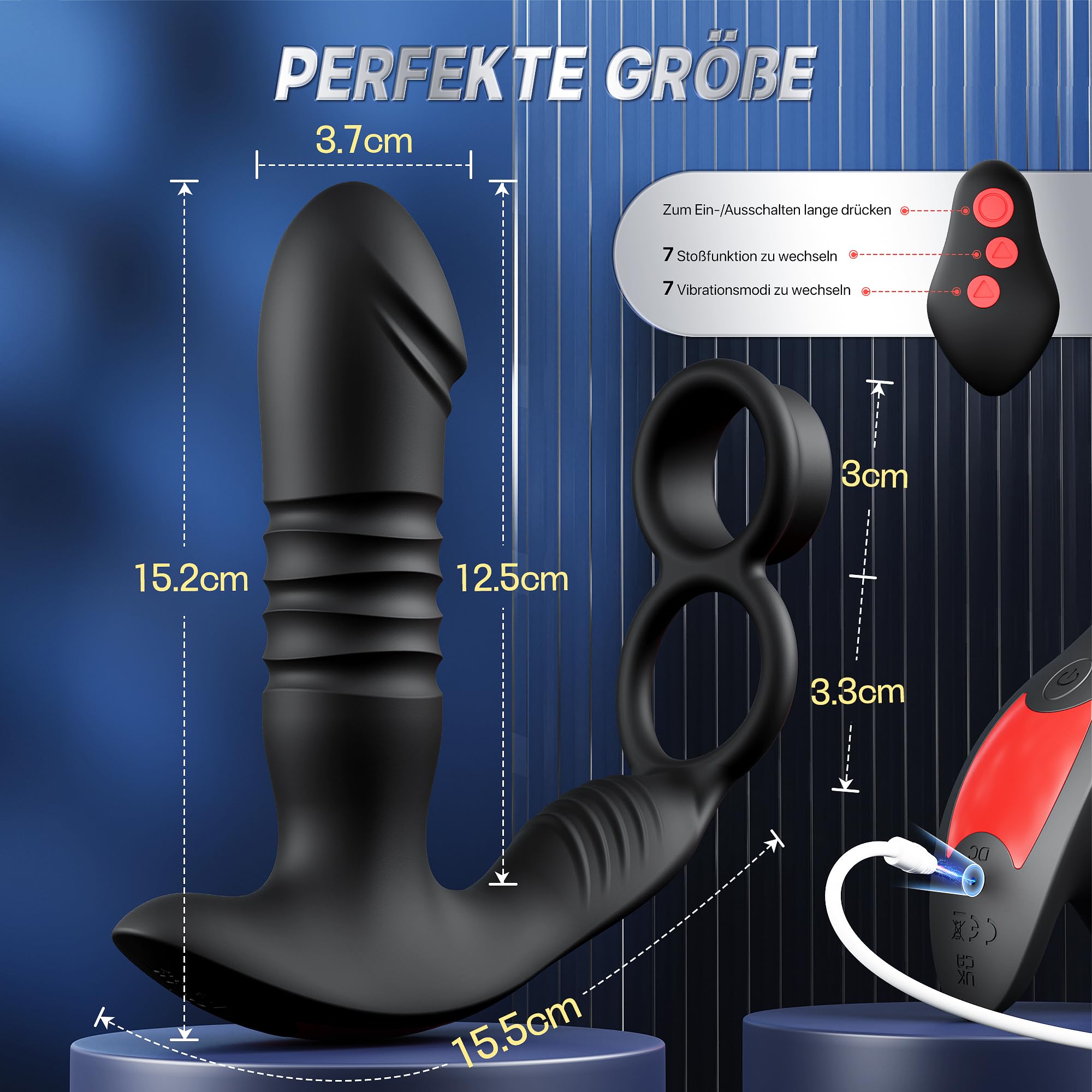 Plug Analesex Sex Toy, Vibratore Plug Anale con 7 Funzioni di Shock 7 Modalità di Vibrazione Stimolazione Prostata con Anello Vibrante per il pene Vibratoreper Donna Telecomando Sex Toys