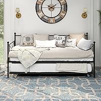 Vista 6 de Sofá cama con base de sofá cama nido con cabecero, soporte de listones de acero premium, base de colchón multifuncional, individual, negro