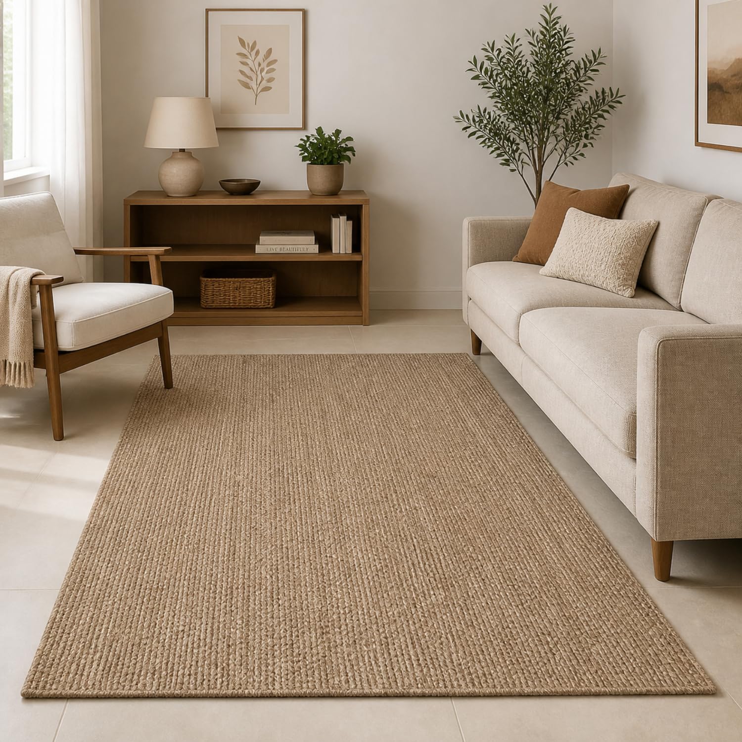 Beige Cotton Braided Rug - 5x7 Feet -1 Beige Cotton Braided Rug - 5x7 Feet -1