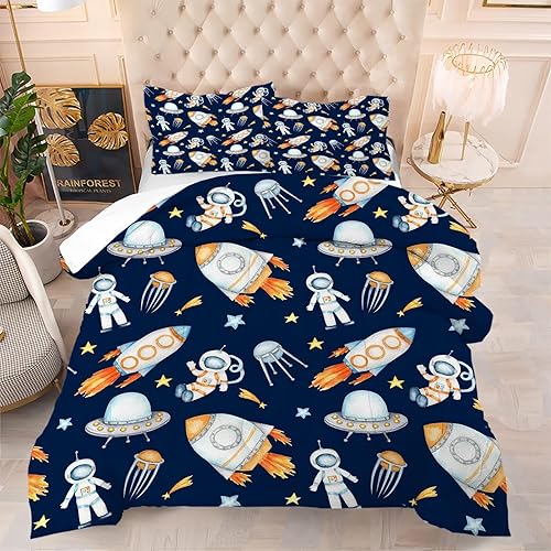 Miniatura 18 de kxry - Juego de edredón 3D azul y morado con diseño de galaxia, tamaño individual, espacio exterior, cielo estrellado, universo, ropa de cama para