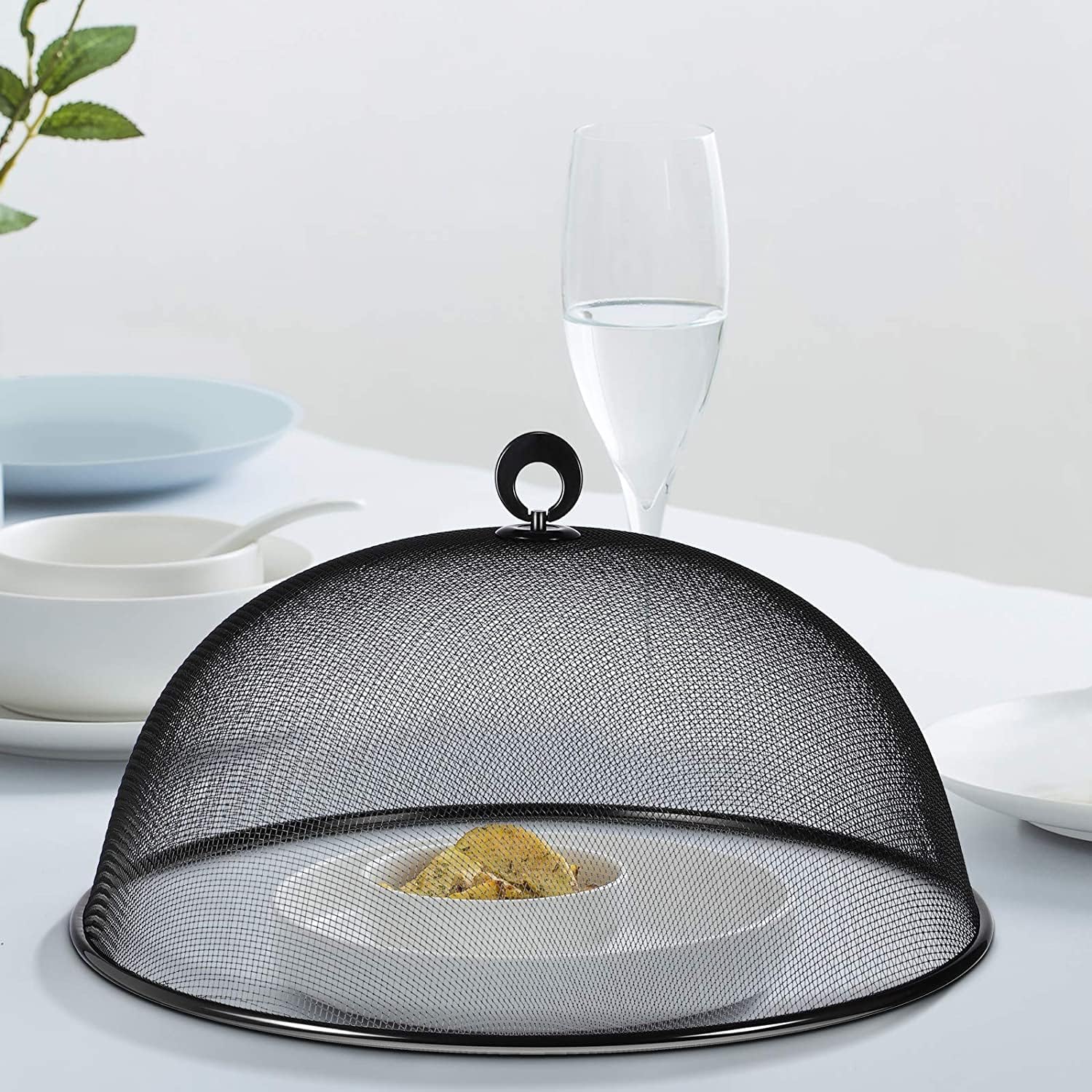 Copertura rotonda per alimenti, in rete metallica, riutilizzabile, protezione per alimenti, a cupola, copertura per alimenti, tende da picnic, copertura per torte, per cucina, cibo, verdure (nero, 30