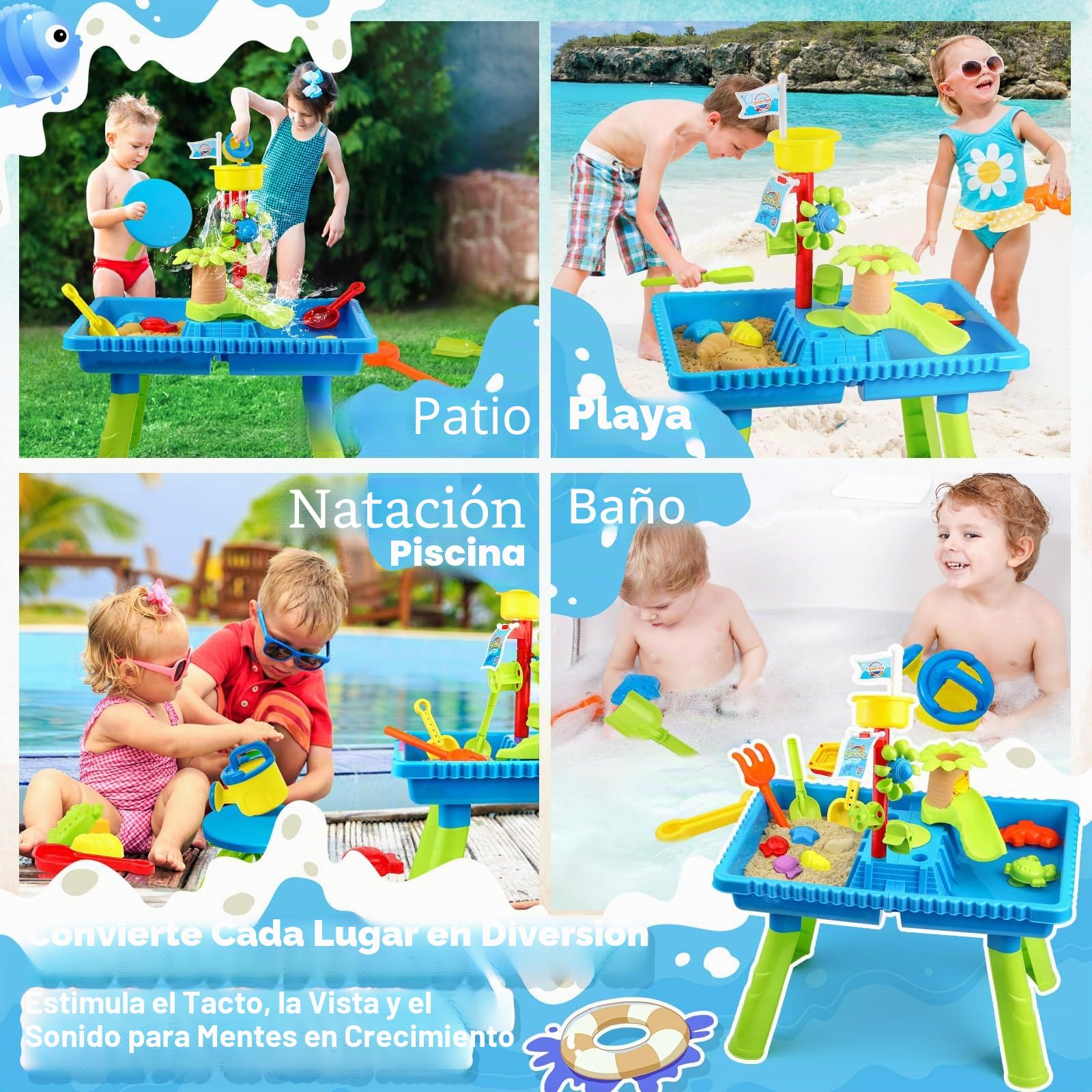 KNASON Mesa de Agua para Niños,Mesa de Arena y Agua 2 EN 1 con 37PCS Accesorios Mesa de Agua,Gran Actividad Mesa Sensorial Juguete al Aire Libre en la Playa del Patio Trasero para los Niños 3 4 5 6 8