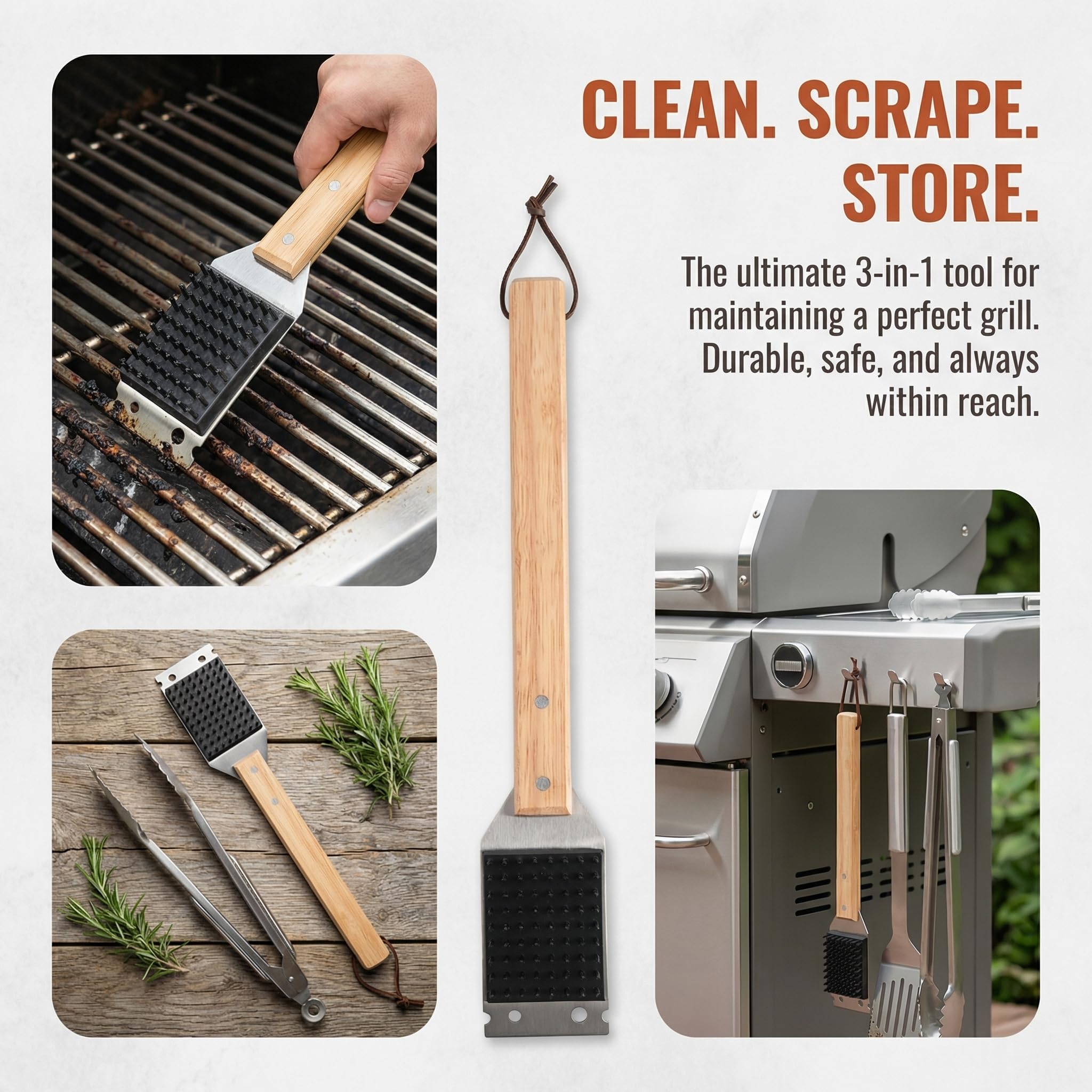 14.6”Grill Brush and Scraper with 1 Brush Replacements, Wire BBQ Grill Brush with Anti Scalding Wooden Handle for Outdoor Grill, Stainless Steel BBQ Accessories, Brosse BBQ — view 2