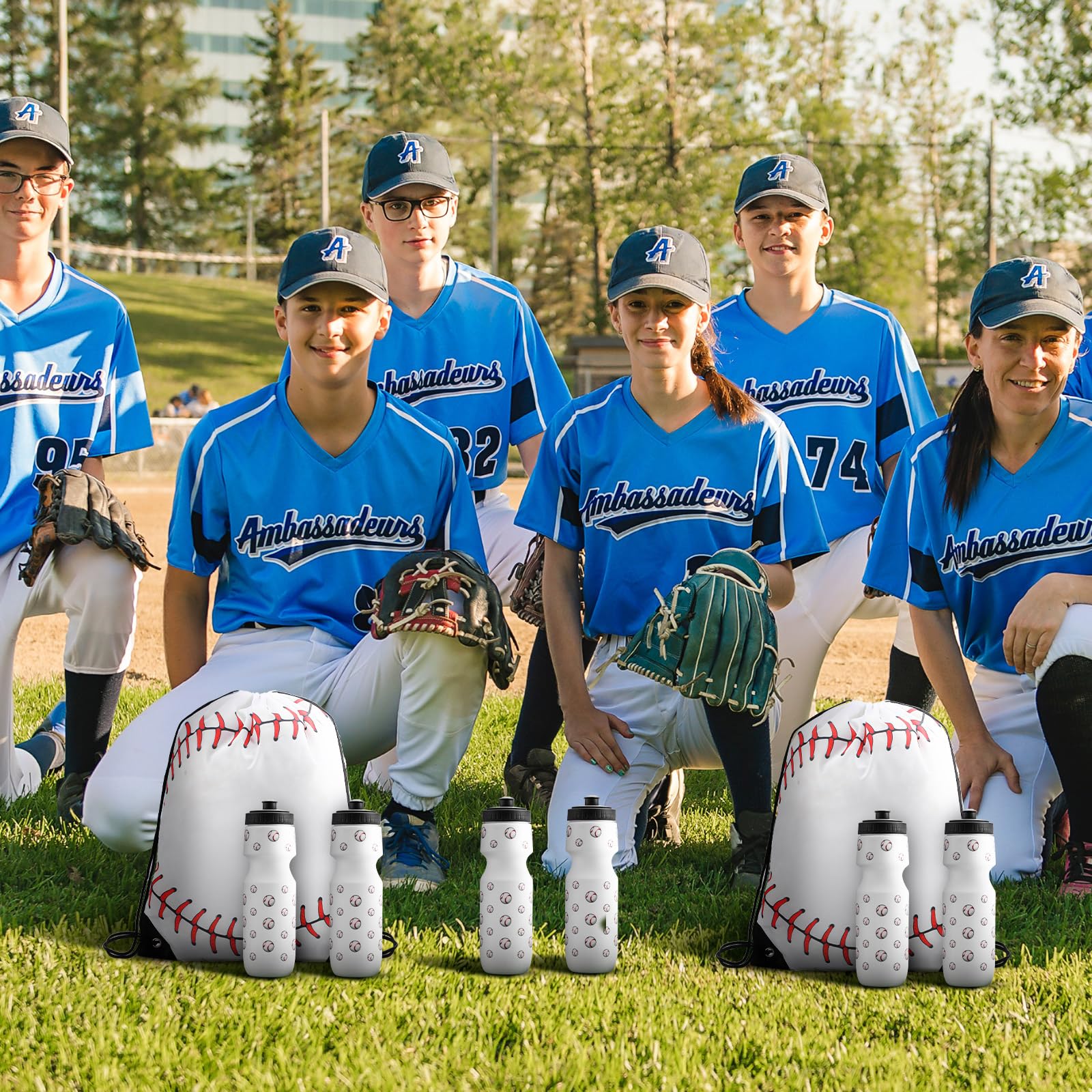 Recuerdos de fiesta de béisbol de 13 x 17 pulgadas con cordón de béisbol y vaso deportivo de 24 onzas para gimnasio escolar, Blanco, Classic 5