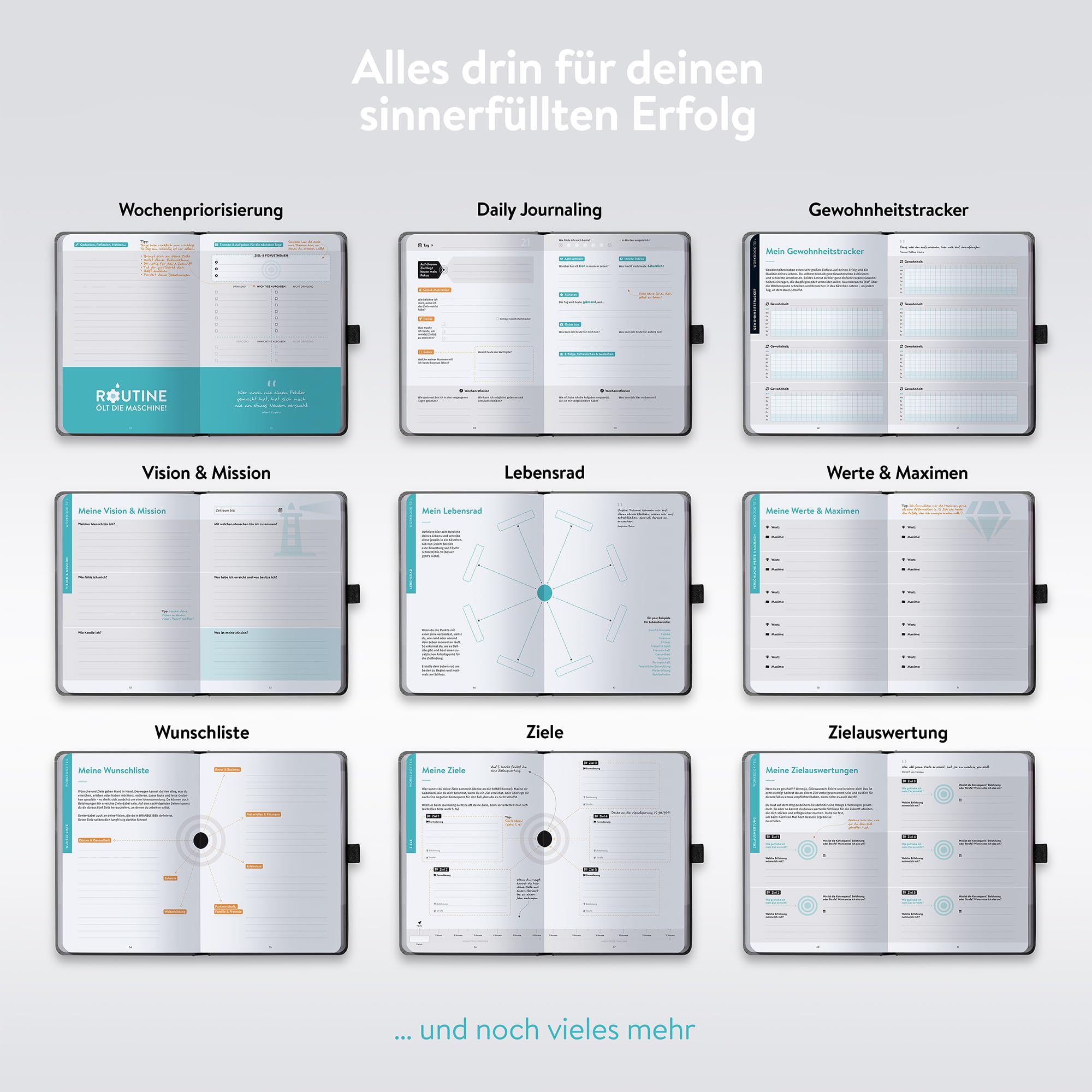 DRAN BLEIBEN Erfolgsjournal – für Ziele, Fokus, Selbstreflexion, Achtsamkeit & persönliche Entwicklung – DIN A5 (Startversion, Nobly Platinum)
