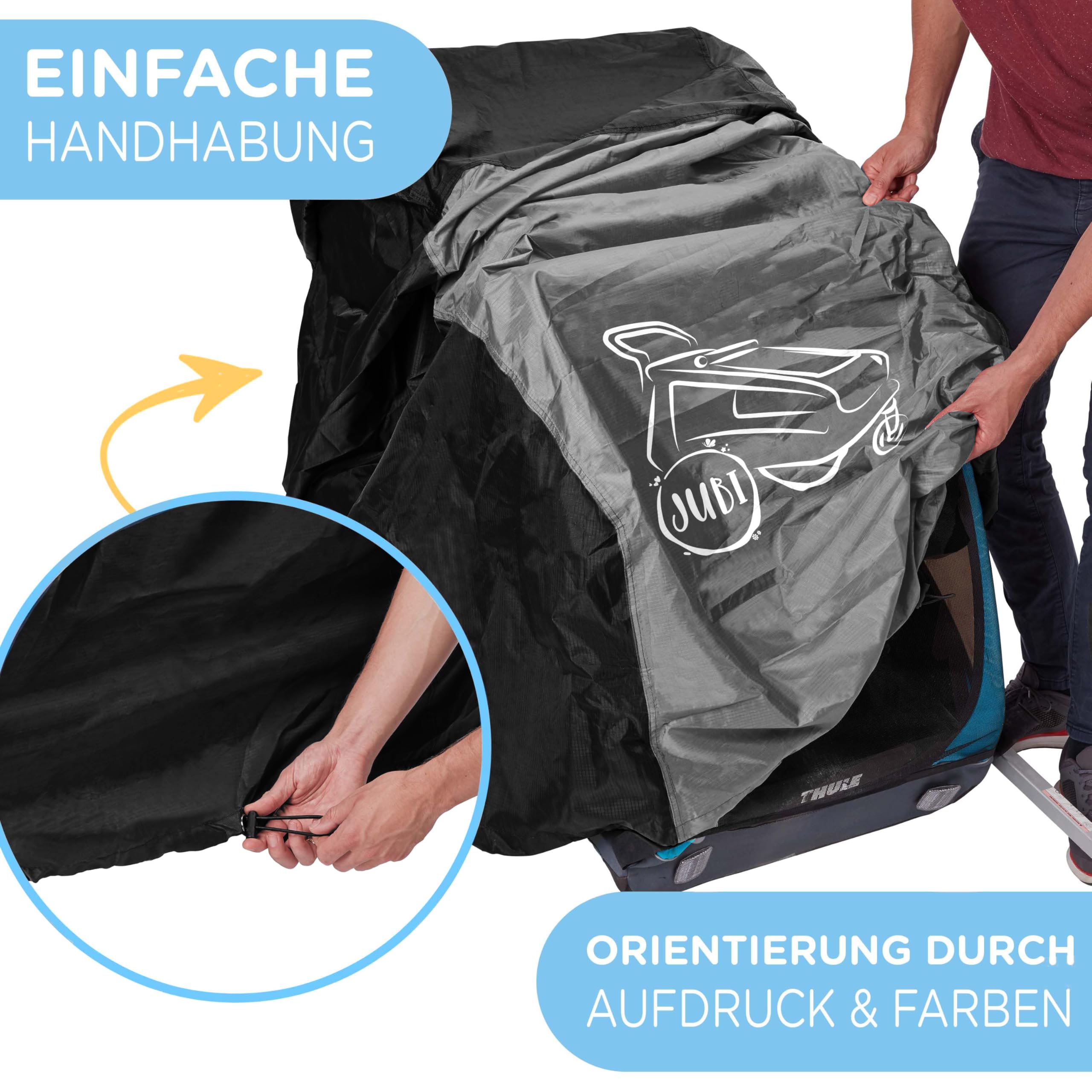 Jubi Funda plegable para remolque de bicicleta de dos plazas/1 plaza y absolutamente resistente a la intemperie | Cubierta universal perfectamente adaptable (negro)
