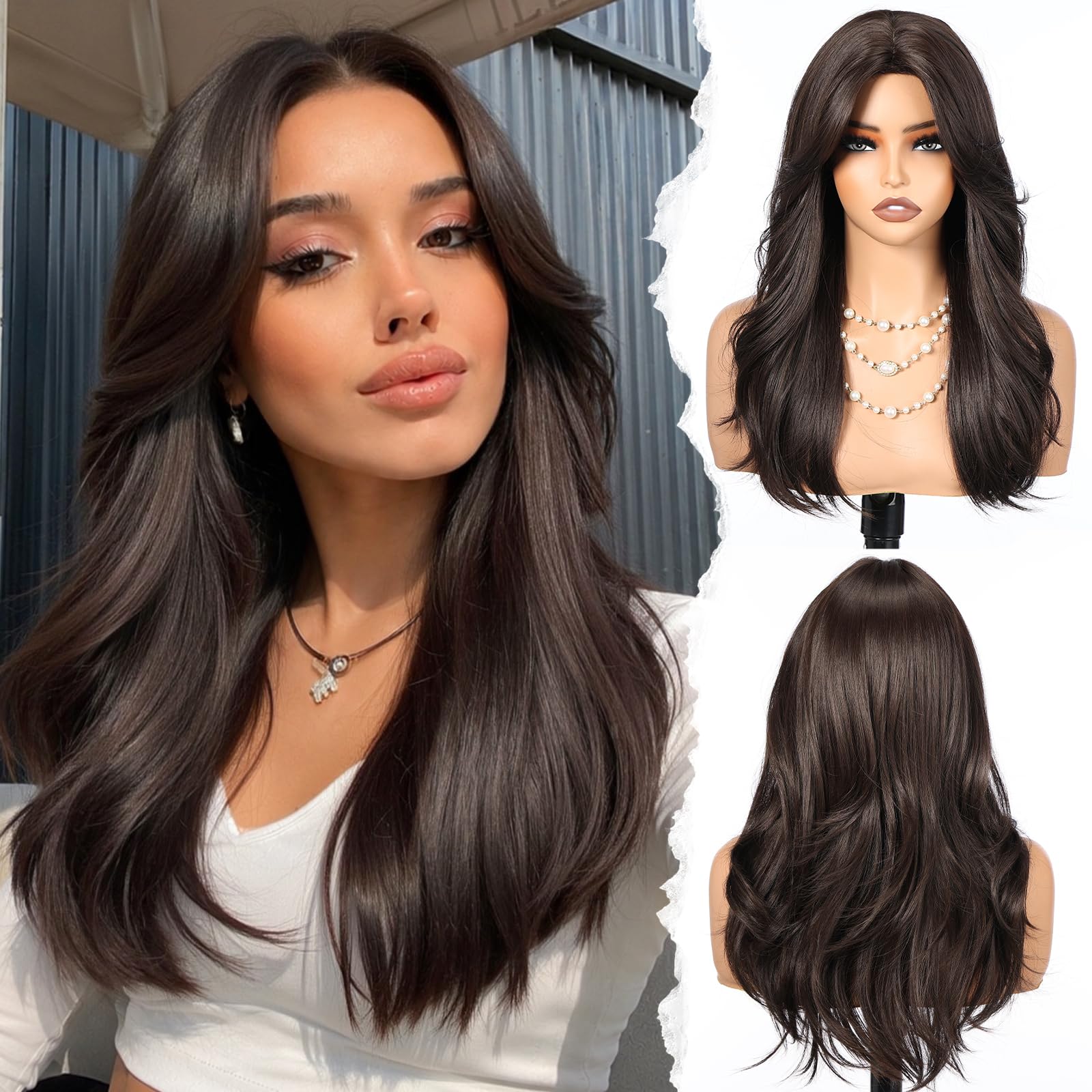 HAIRCUBE Long Synthetic Wig for Women Heat Resistant Natural Looking Hair with Bangs, Perfect for Daily Use, Party & Cosplay (Natural Brown)