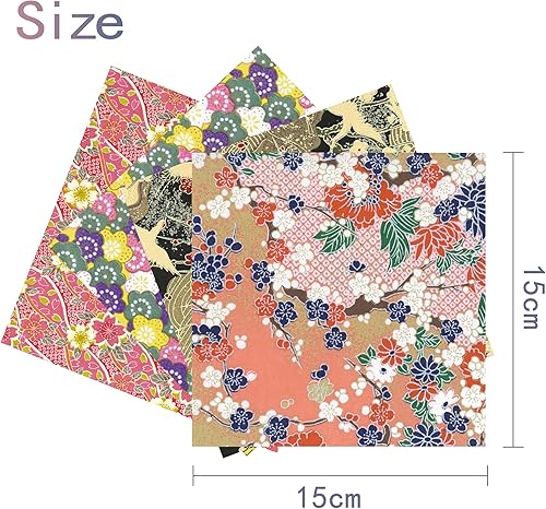 Miniatura 3 de Kit de papel de origami, 50 hojas de 6 pulgadas, cuadrados, de doble cara, 10 colores vívidos Sakura Washi Chiyo para manualidades a mano, papel