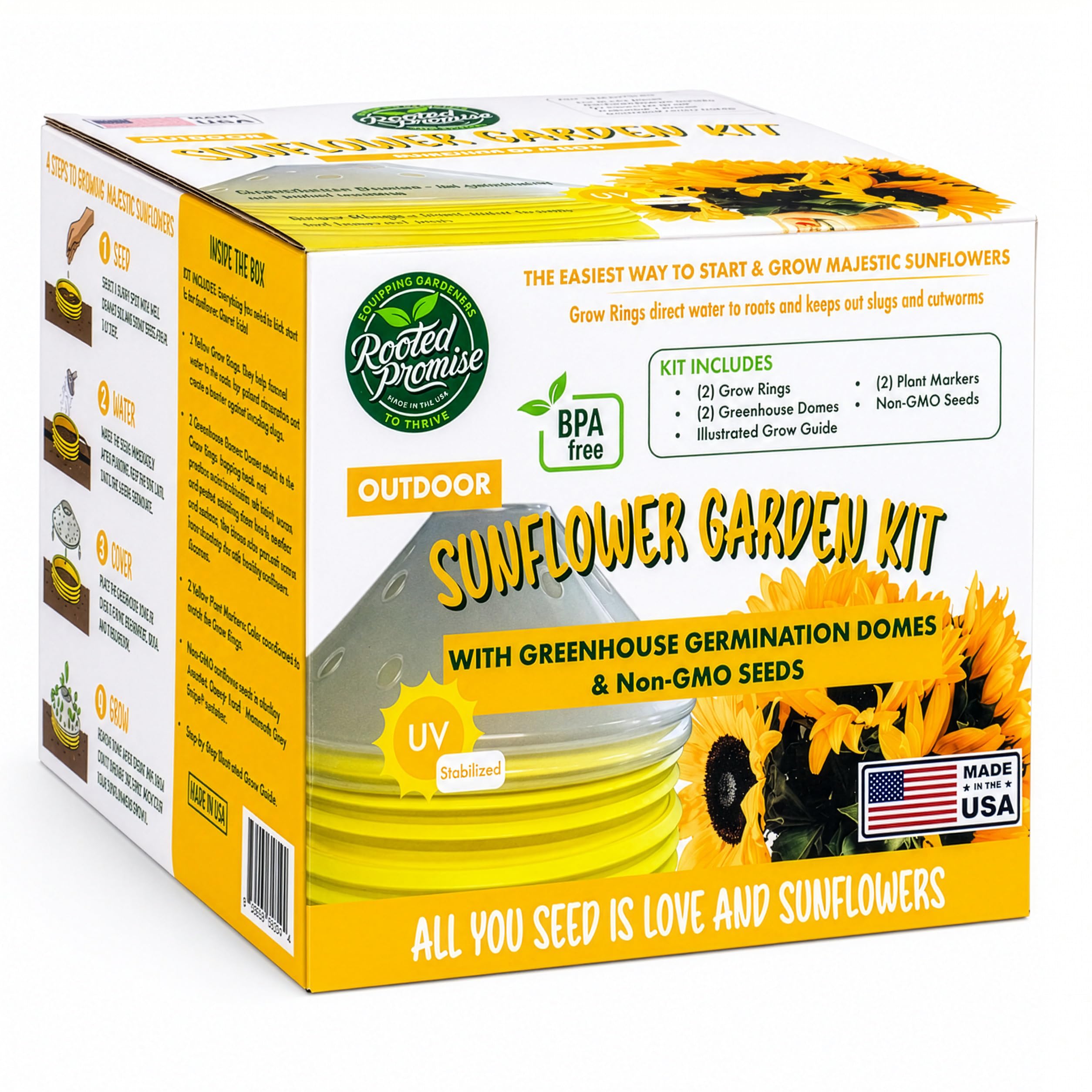 Kids Sunflower Garden Kit – Grow Your Own Sunflowers from Seeds with Greenhouse Germination Domes &amp; Grow Rings, Non-GMO Seeds, BPA-Free | Gardening Gift for Kids &amp; Families, Made in USA