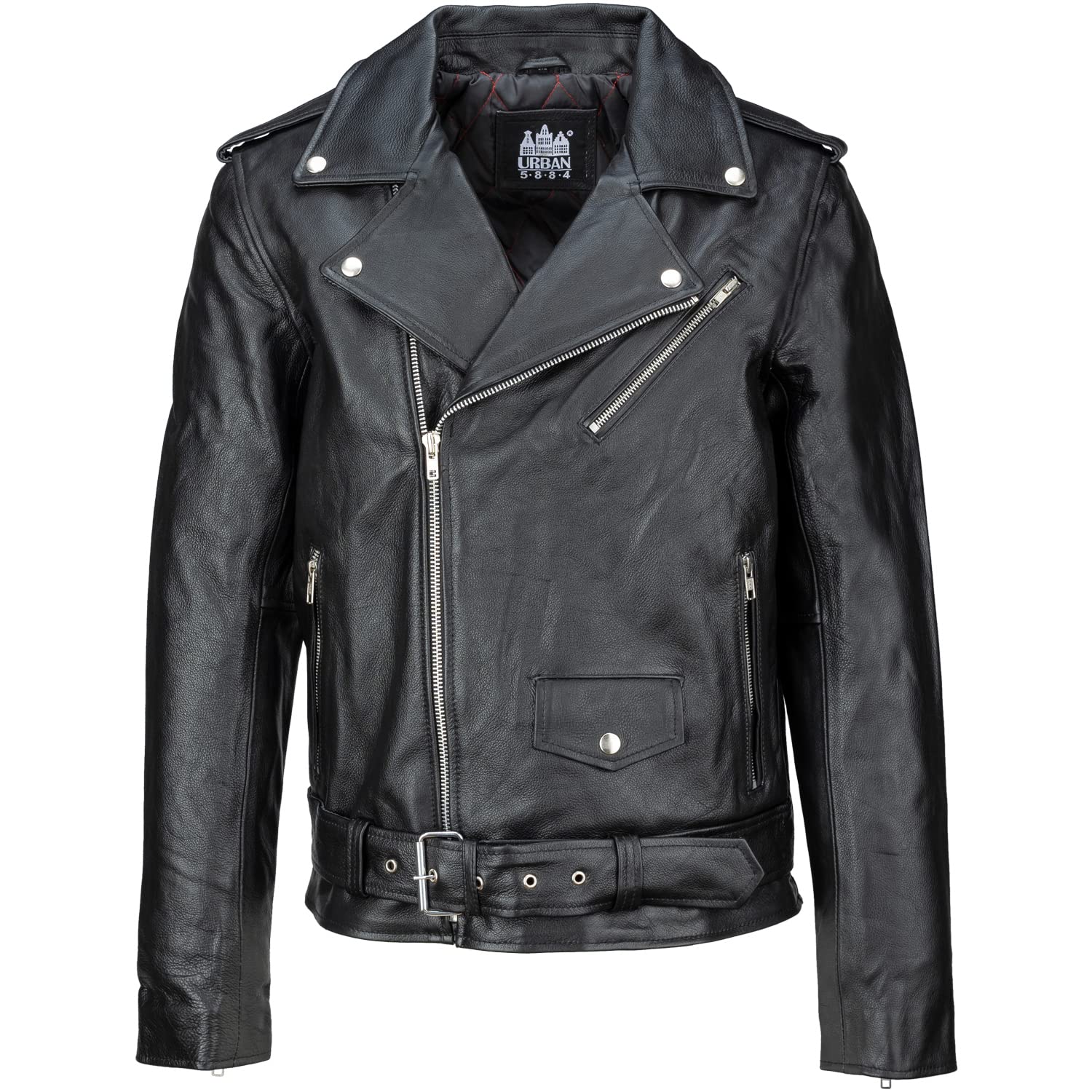 URBAN 5884 Men's Perfecto, Soft and Durable Cowhide Leather Jacket, Black, XXXXXL