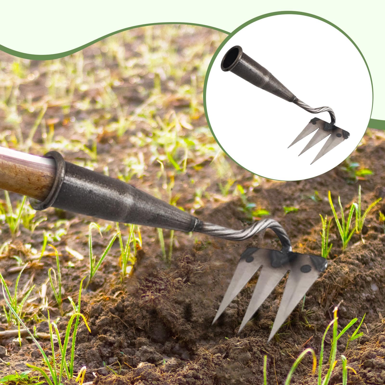 MagiDeal Râteau Désherbeur, Outil de Désherbage, Rateau de Désherbage Berthaus, Rateau de Jardin Robuste en Acier au Manganèse, Râteau à Main pour Planter, Cultiver La Pelouse, sans Manche, 3 Dents