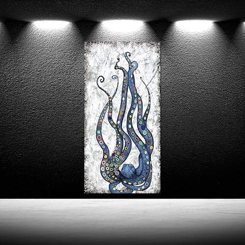 Miniatura 2 de iKNOW FOTO Lienzo vertical para pared, pintura abstracta de pulpo gris y azul, impresa en lienzo, póster de vida marina, póster de galería,