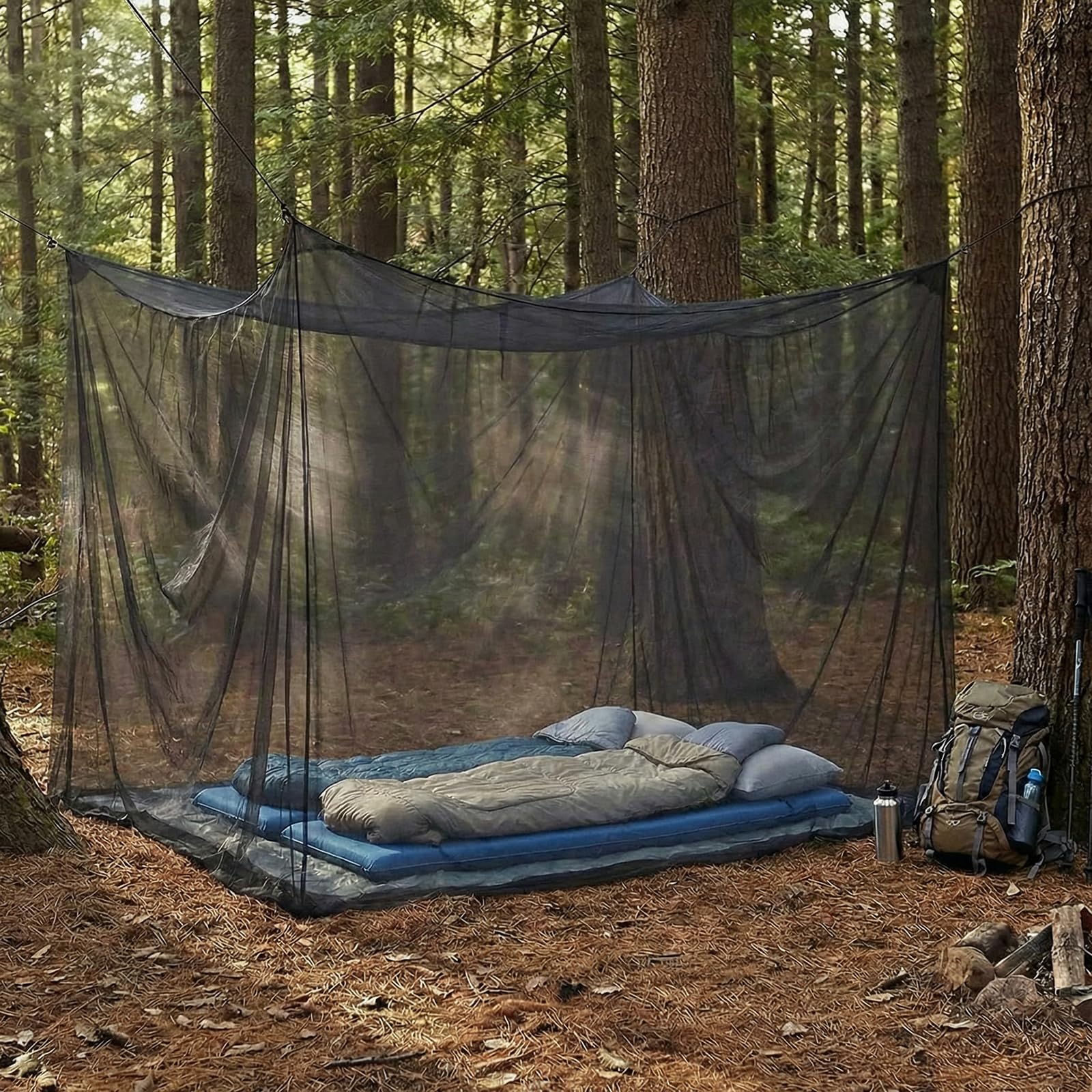Sekey XXL Moustiquaire de Voyage, Moustiquaire pour Lit Double 300 x 300 x 250 cm, Tente de Camping Fermée, Protection Contre Les Insectes pour Une Utilisation en Extérieur, Terrasse, Noir