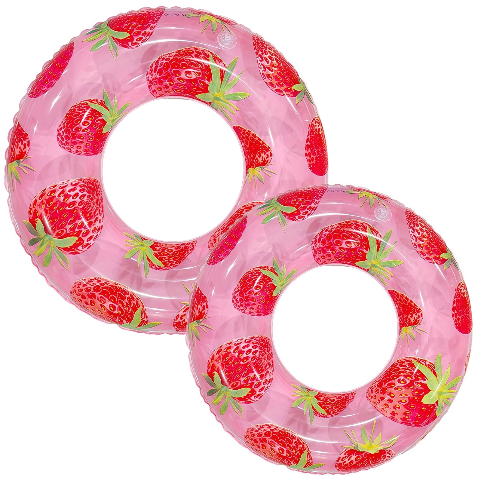 Inflatable Swimming Rings 70cm and 90cm 2 Pack, Strawberry Fruit Pool Floats for Kids and Adults, Pink Swim Rings, Rubber Rings for Beach, Paddling Pool Summer Toys