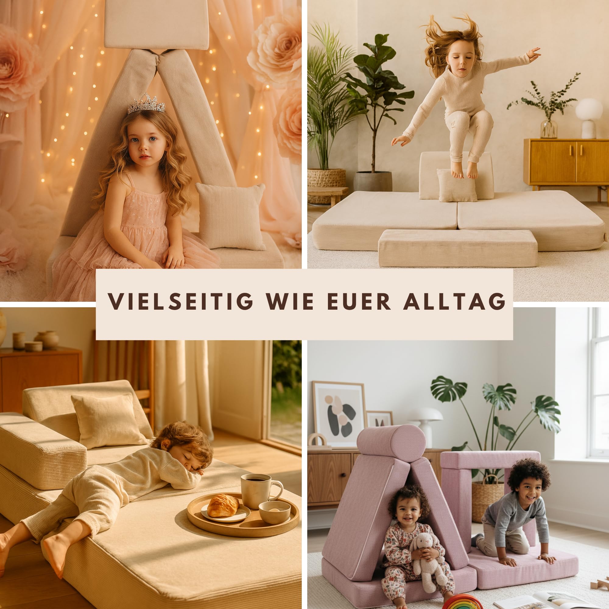 Angelove Kinder-Sofa aus Kordsamt - Kinderpolstermöbel, Couch, Ausstattung für Kinderzimmer, Beig