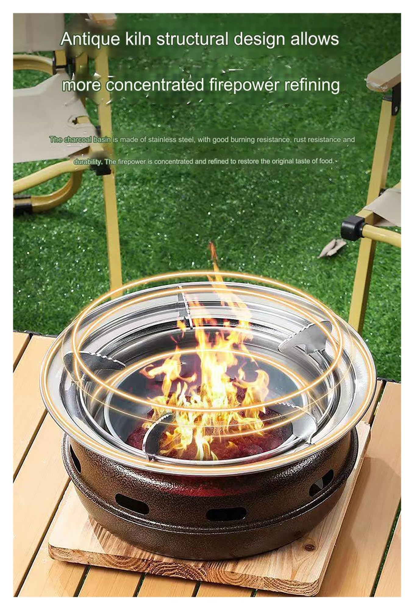 Stal nierdzewna bezdymny grill na węgiel drzewny na zewnątrz kemping okrągły grill na imprezy przenośny komercyjny grill do użytku domowego - rozmiar S