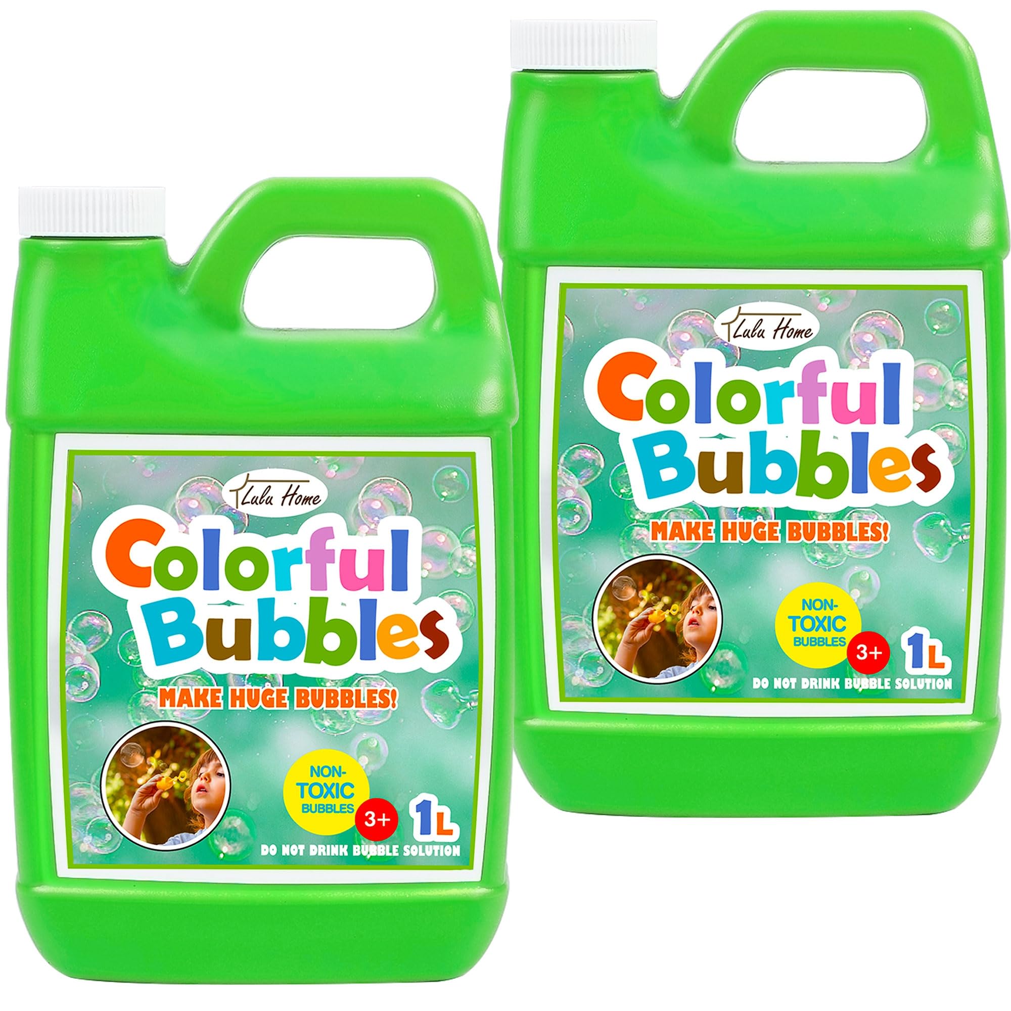 Lulu Home 2 Packs Bubble Concentrated Solution, 1 L/ 33.8 OZ Bubble Refill Solution for Kids Bubble Machine, Giant Bubble Wand, Bubble Blower Toys, Birthday Party Favors (Green Bottle), 778-G