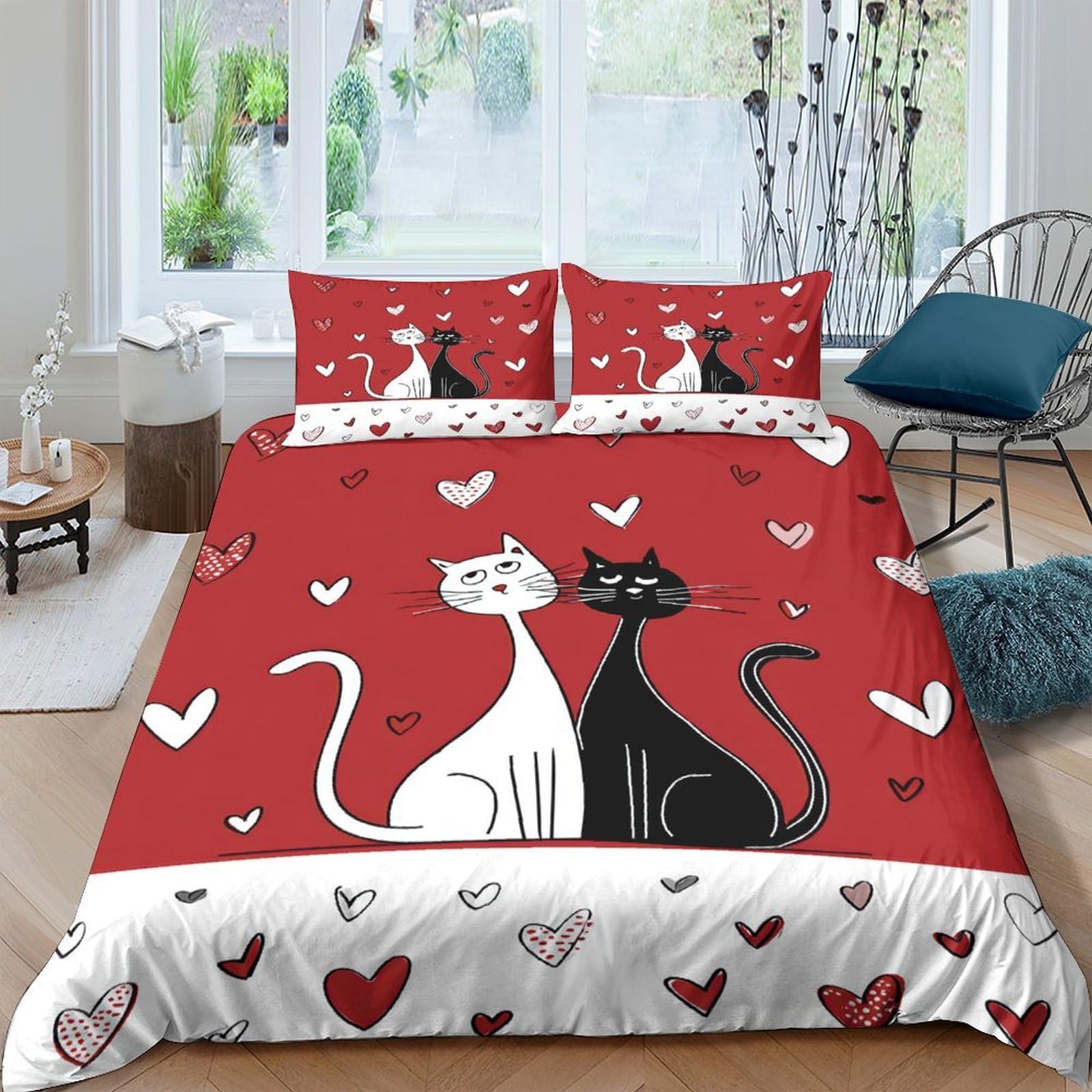 Ctjqhvkz Style-10 3D Printed Cat Lovers Fitted Sheet Microfiber Red Black White Heart Bed Cover For Bedroom Dorm Mattress Protection Single（135X200cm）