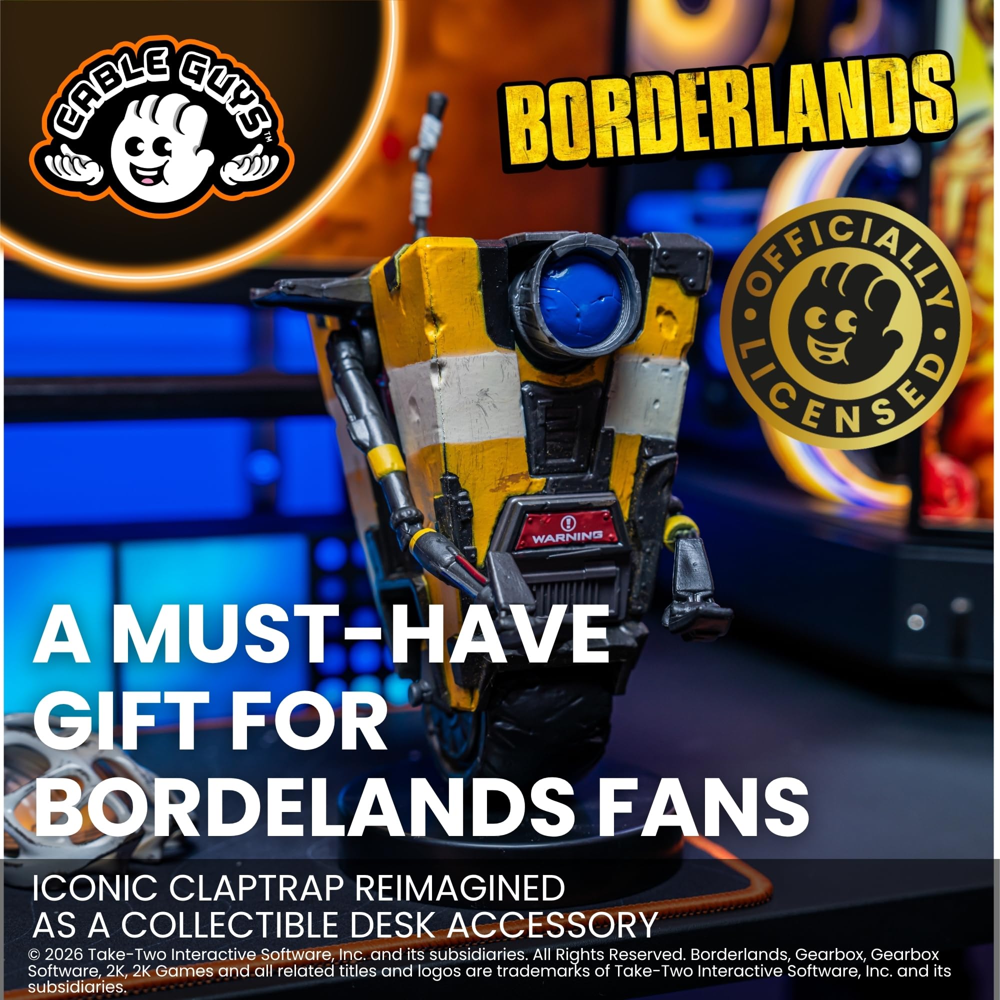 Cableguys Borderlands Claptrap Controller Halter & Handy Ständer - Gaming Zubehör für Zimmer und Schreibtisch-Setup, Ständer Kompatibel mit Xbox-, PlayStation- & den meisten Standard-Controllern