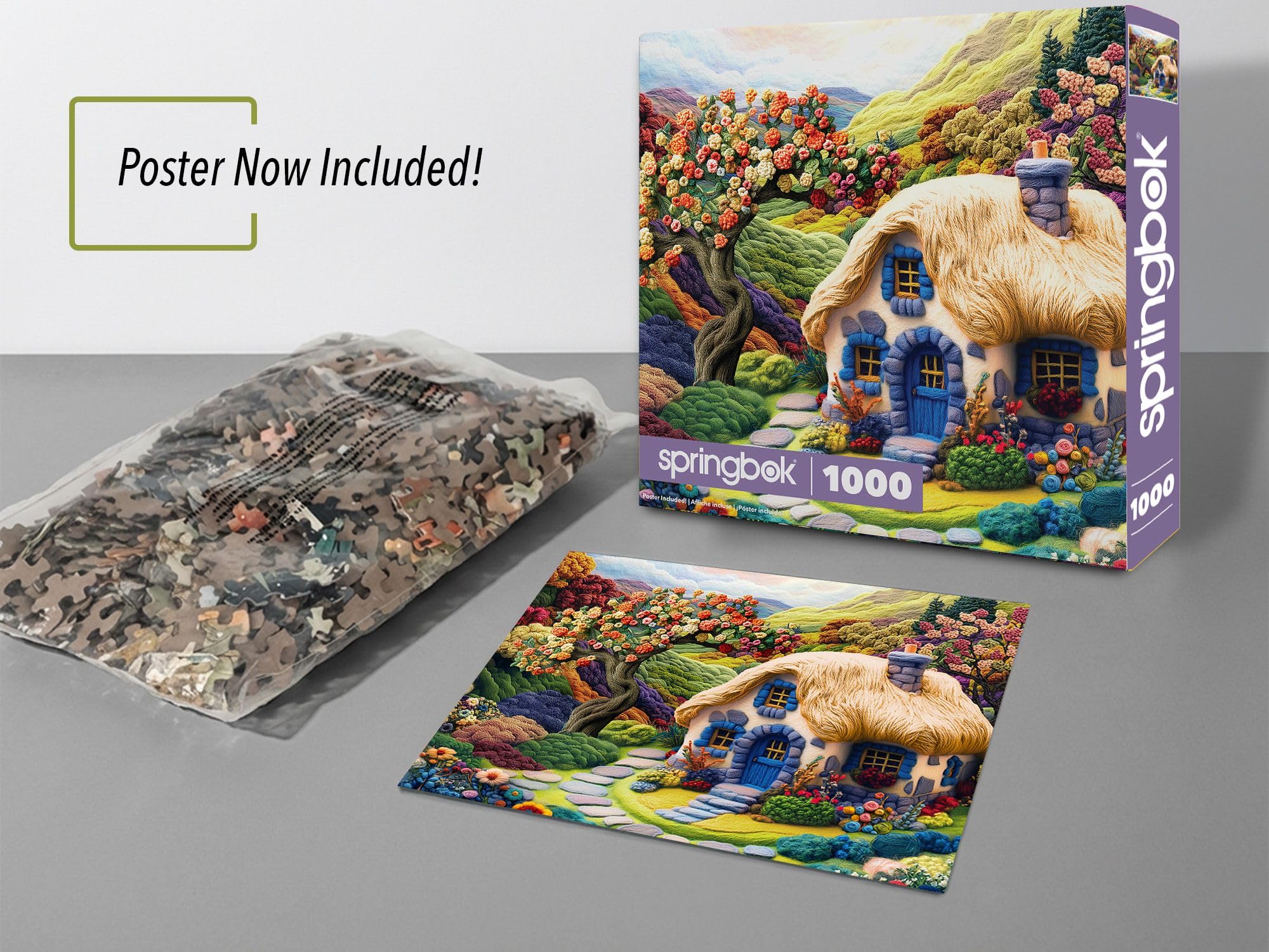 Springbok Enchanted Cottage Garden - Puzzle da 1000 pezzi per adulti e famiglia, poster ora incluso, arte del giardino floreale, scena accogliente del cottage, pezzi unici - Made in USA