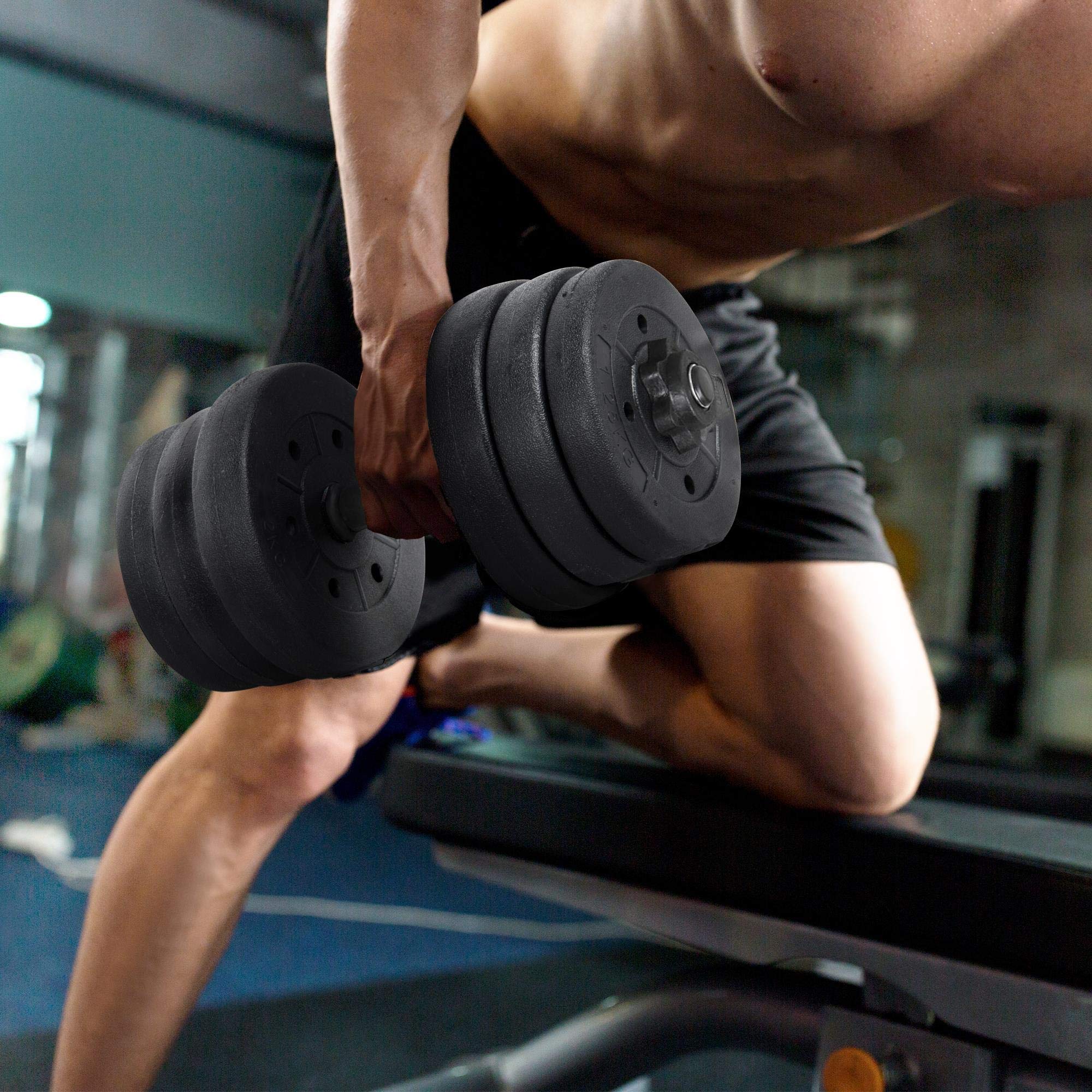 Yaheetech Zestaw 2 hantli krótkich 20 kg z powierzchnią z tworzywa sztucznego, żeliwa, zestaw hantli 4 x 2 kg/4 x 1,5 kg/4 x 1,25 kg