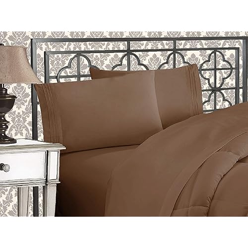 Elegant Comfort 4-Piece 1500 Premier Hotel Quality Ultra Soft Wrinkle, Fade, Stain Resistant Bed Sheet Sets with Deep Pockets, Full, Taupe