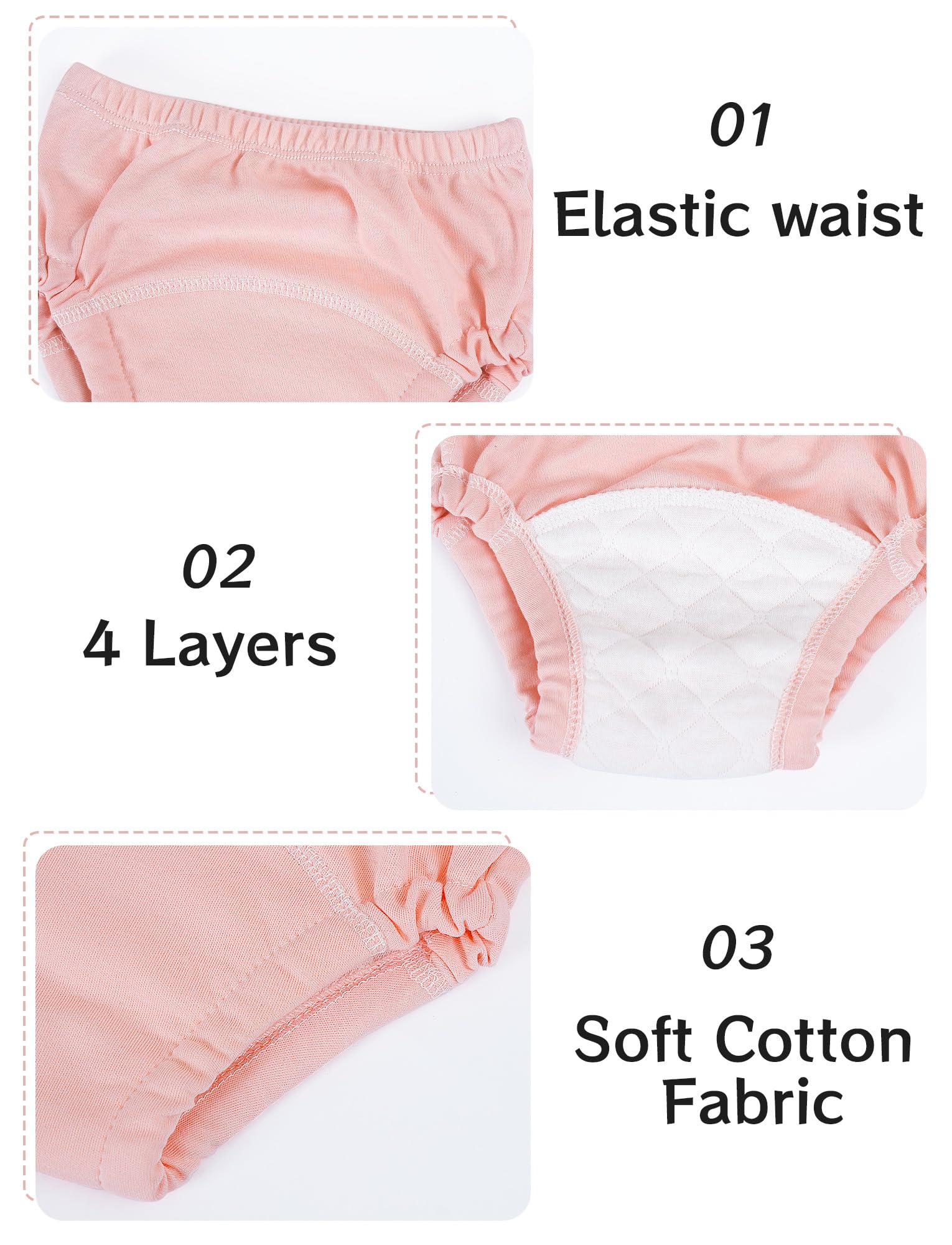 Set di 3 mutandine in cotone per neonata e ragazzo, Bloomers, in vita elasticizzata leggera, copri pannolino morbido e confortevole, 0-3 anni