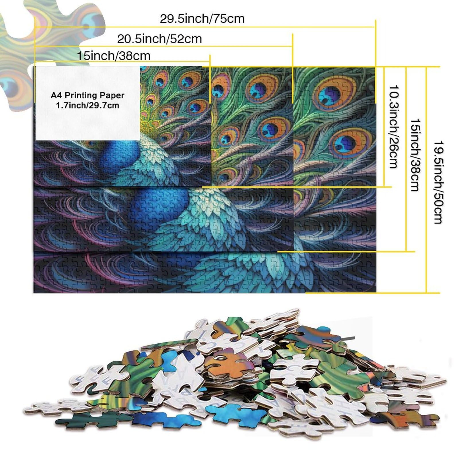 1000 Teile Puzzle Für Erwachsene - Prächtiger Pfau Im Blumengarten